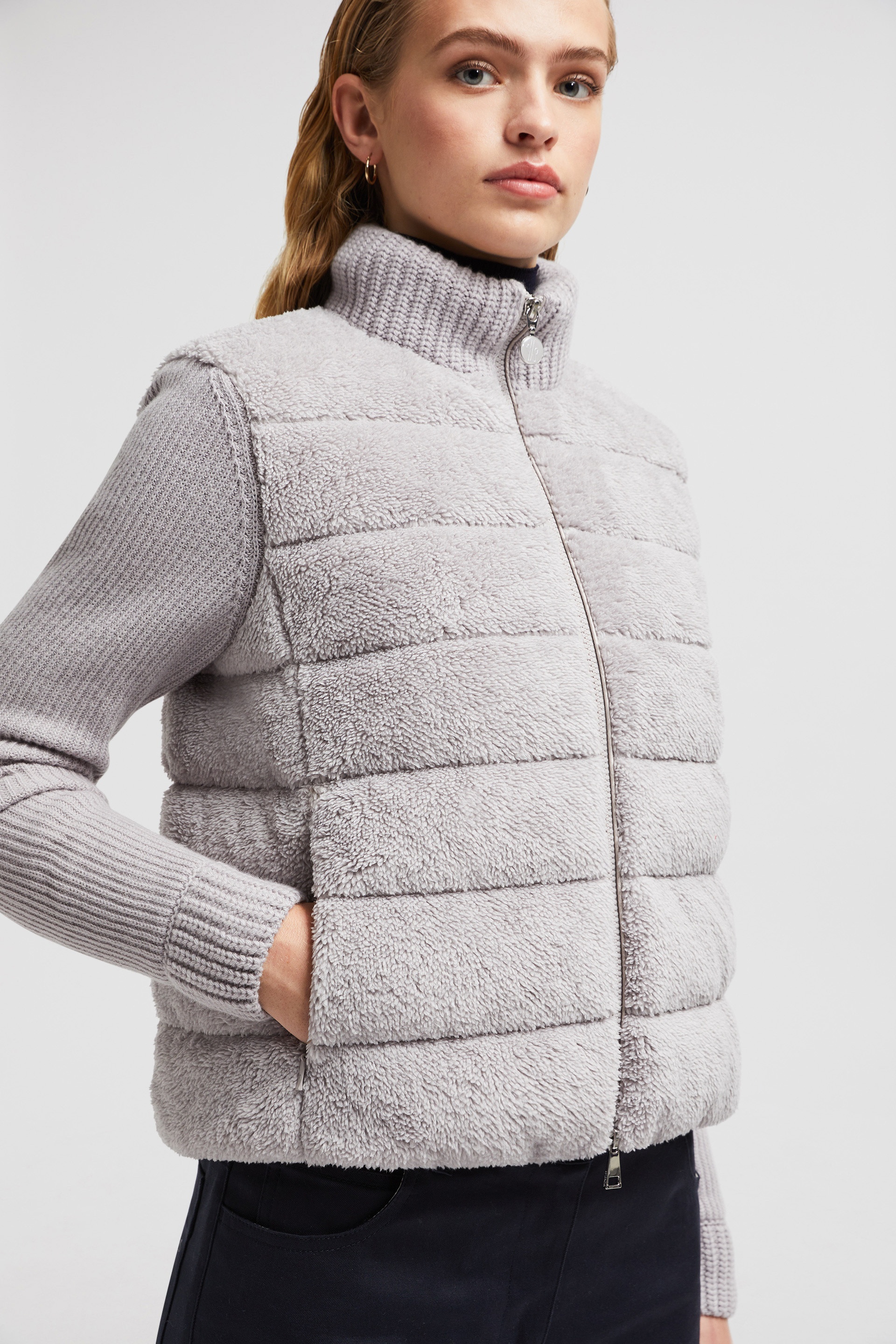 Moncler Padded Wool & Teddy Zip-Up Cardigan | REVERSIBLE