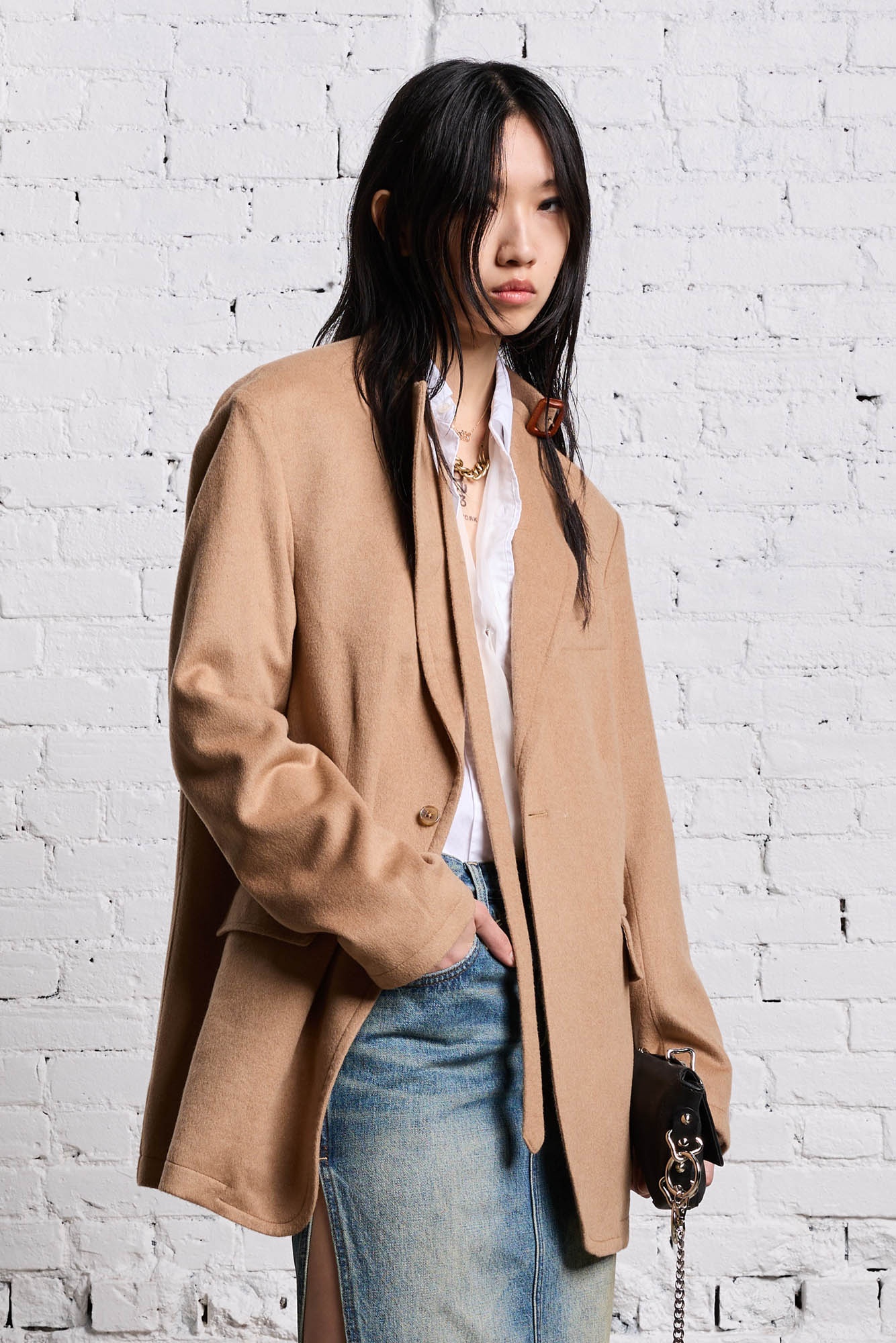 BELT COLLAR RAGGED BLAZER - CAMEL - 2