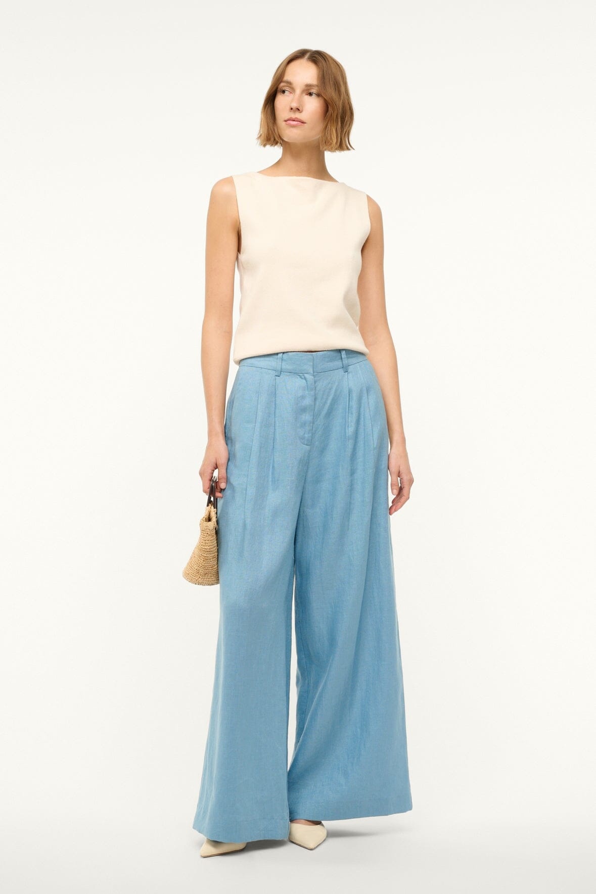STAUD SASHA LINEN PANT SLATE BLUE - 2