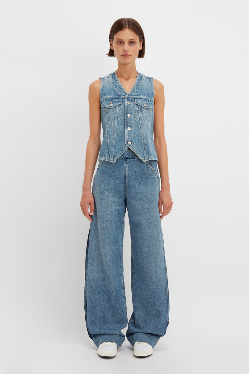 Victoria Beckham Mia Regan x VB Denim Waistcoat in Classic Blue Wash outlook