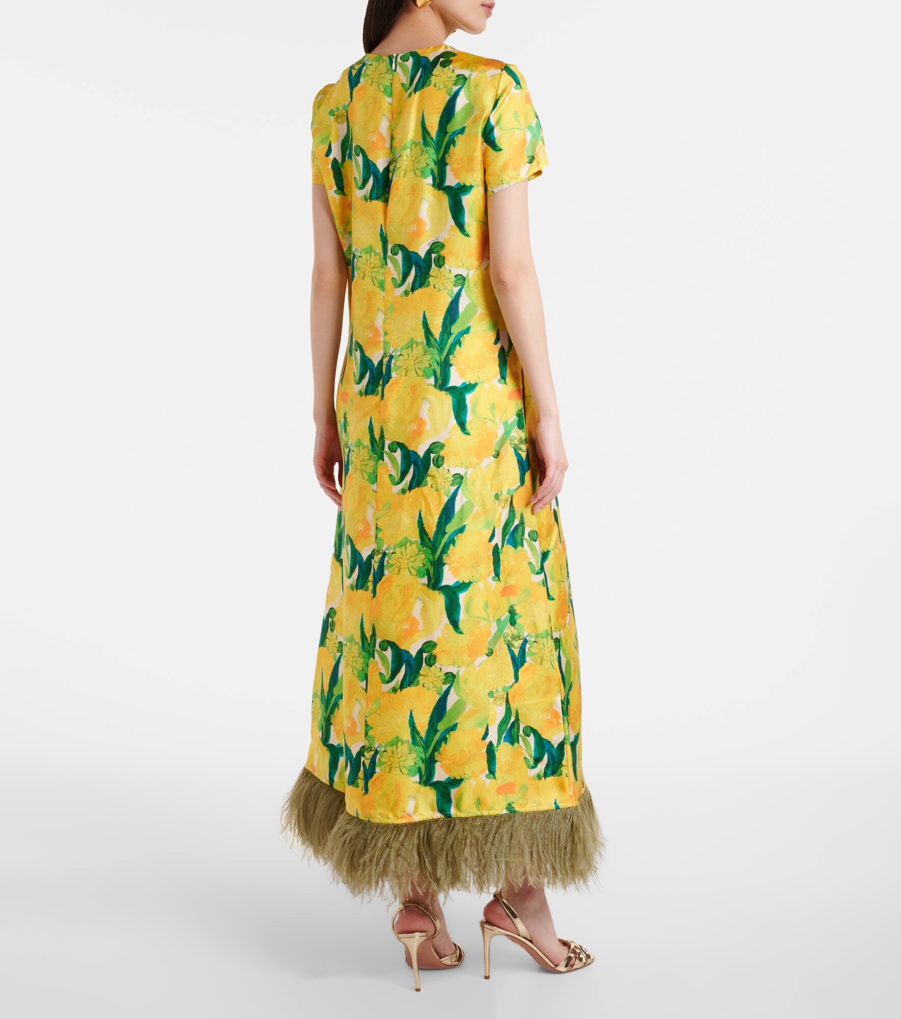 Swing feather-trimmed silk maxi dress - 3