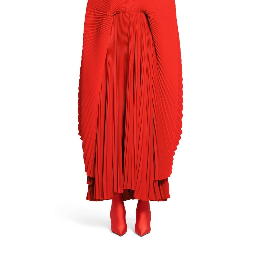 Women's Pleated Drape Dress in Red - 7