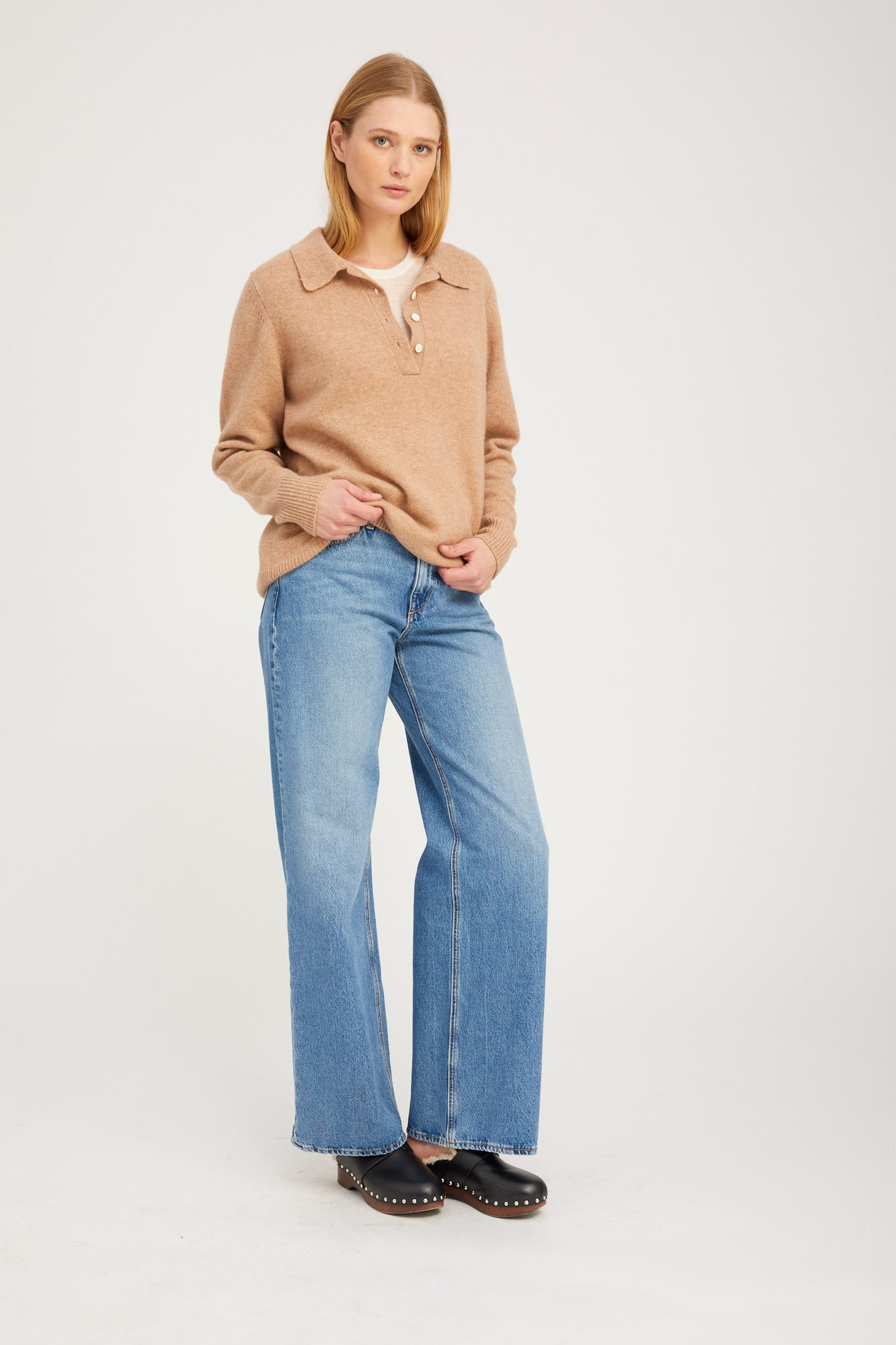 ALMONDINE CASHMERE POLO SWEATER - 3