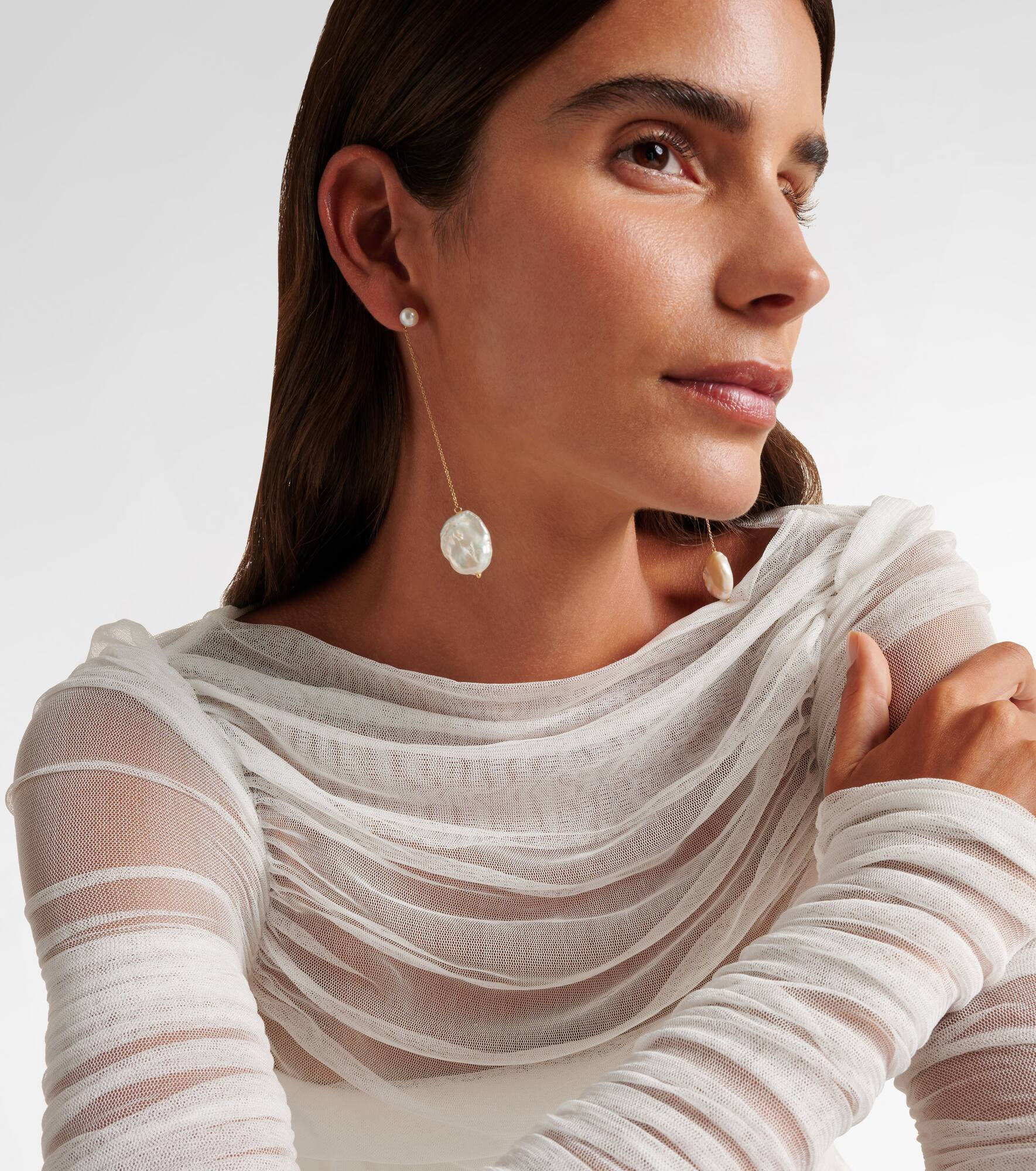 14kt gold drop earrings with pearls - 3