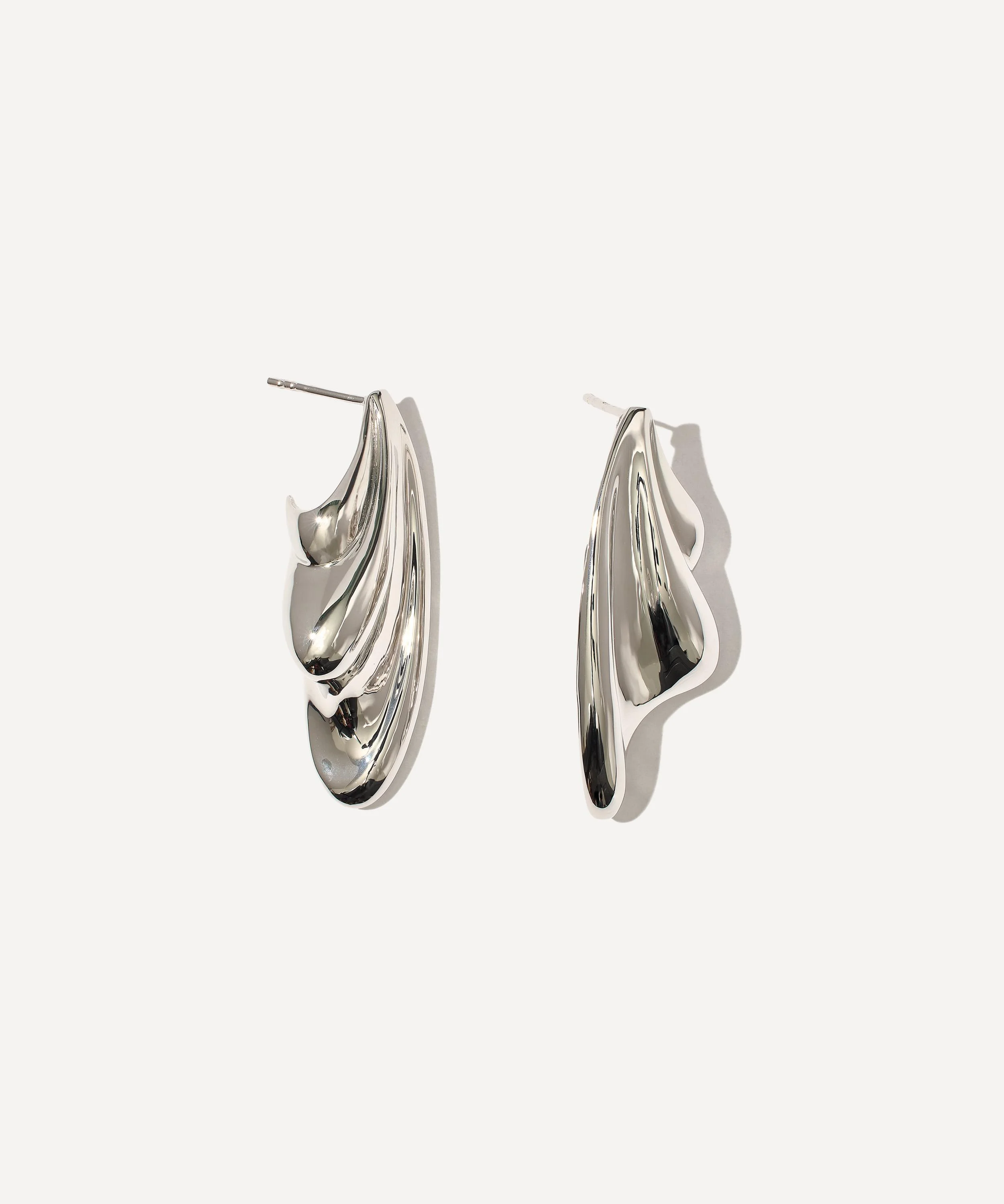 Silver-Plated Statement Wave Stud Earrings - 1