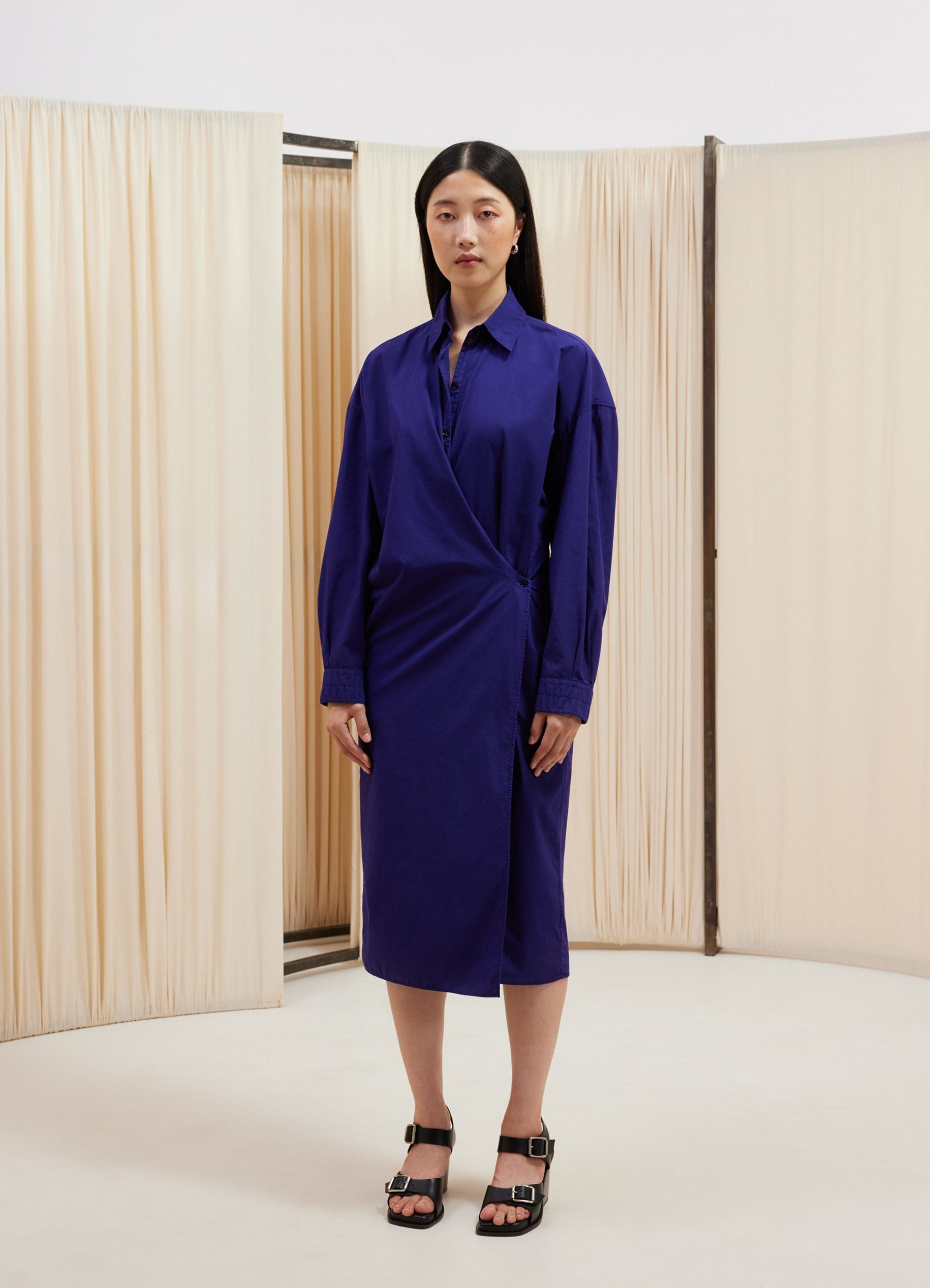 STRAIGHT COLLAR TWISTED DRESS - 2