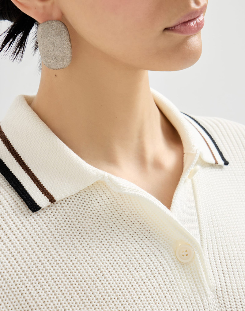 Cotton English rib knit polo shirt 4
