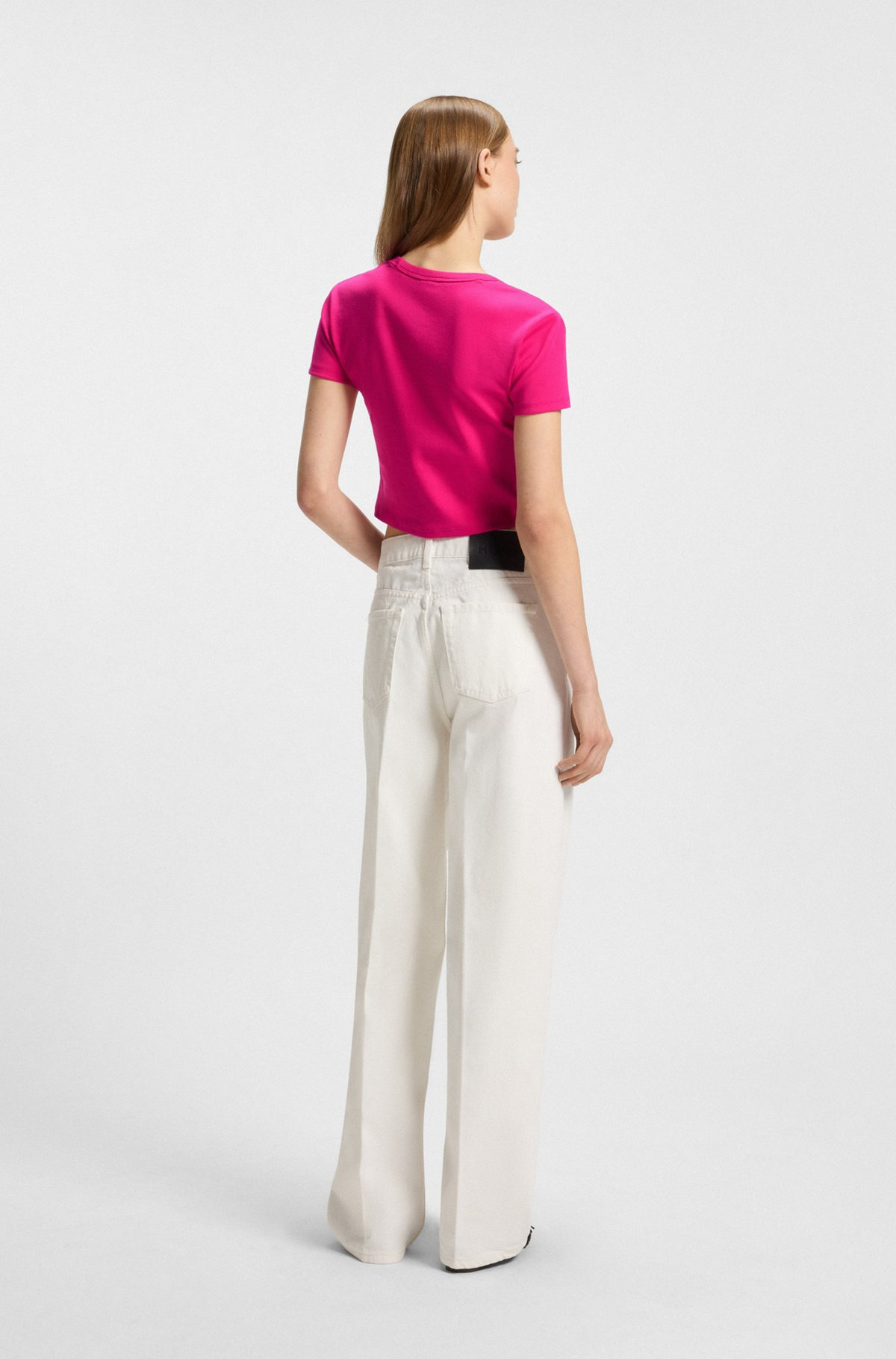 CROPPED SLIM-FIT T-SHIRT WITH STACKED LOGO - 4