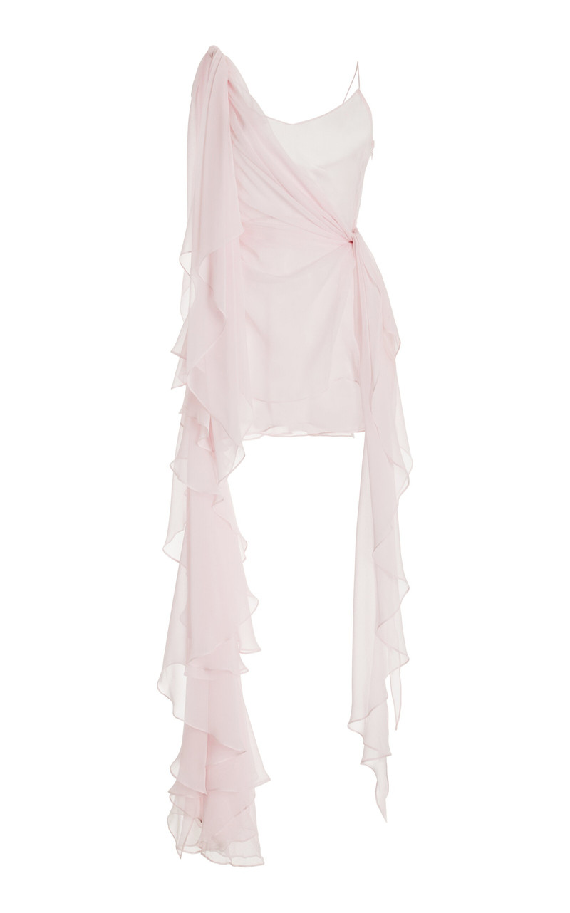 asymmetric ruffled silk mini dress light pink