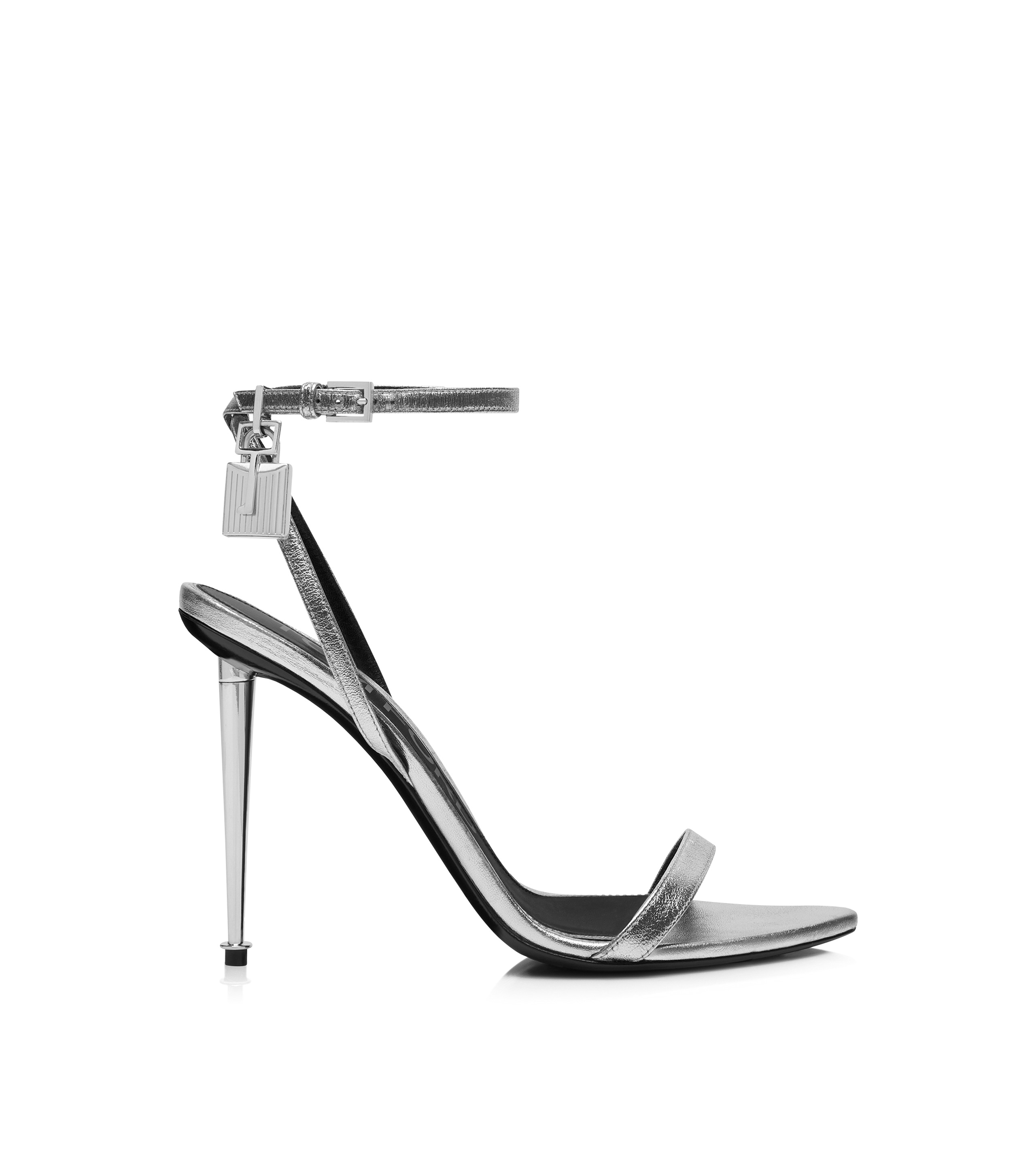 LAMINATED NAPPA LEATHER PADLOCK POINTY NAKED SANDAL - 1