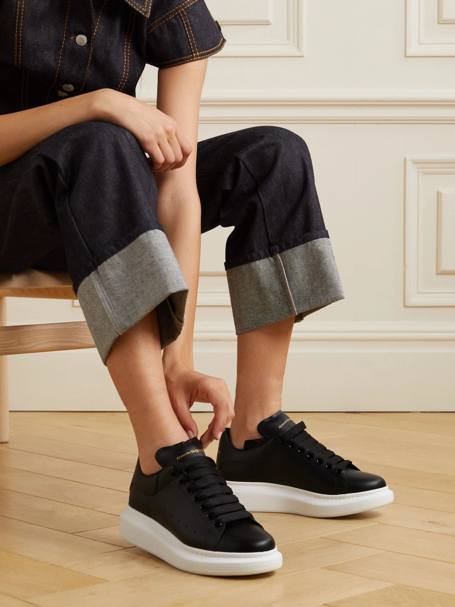 Leather exaggerated-sole sneakers Black - 2