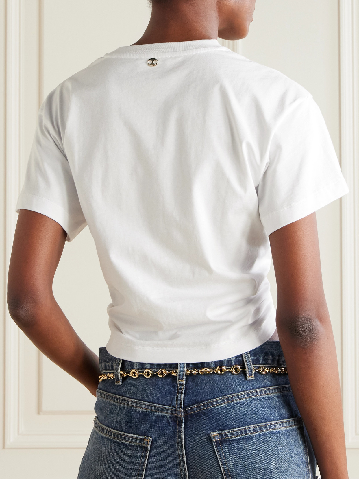 Cropped Embellished Gathered Cotton-jersey T-shirt - 3