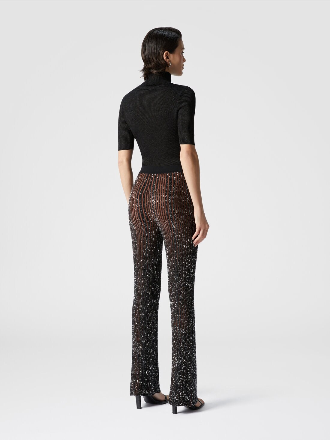 Ribbed stretch flared trousers with sequins - 3
