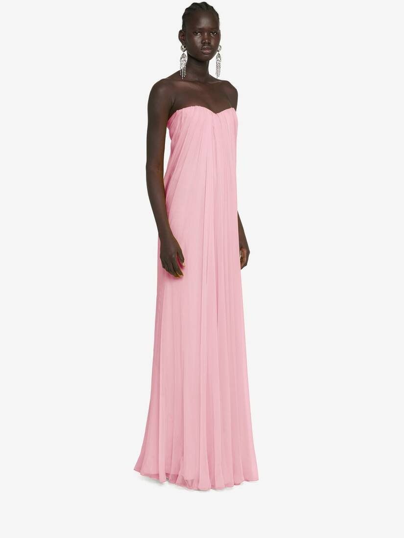 Women's Bustier Evening Dress in Pale Pink - 3
