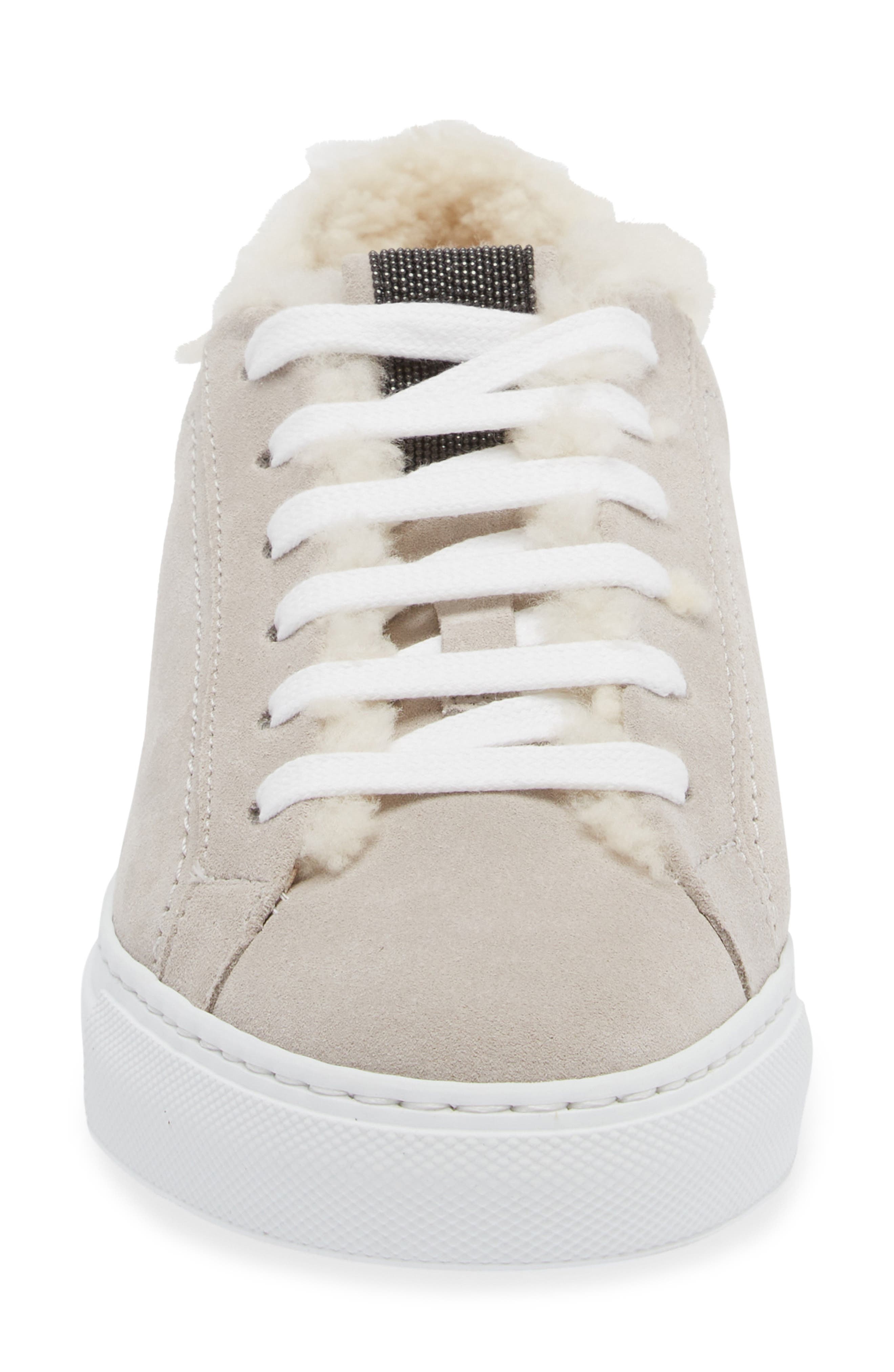 Brunello Cucinelli Monili Detail Genuine Shearling Lined Suede Sneaker in C9593 Quarzo at Nordstrom - 4