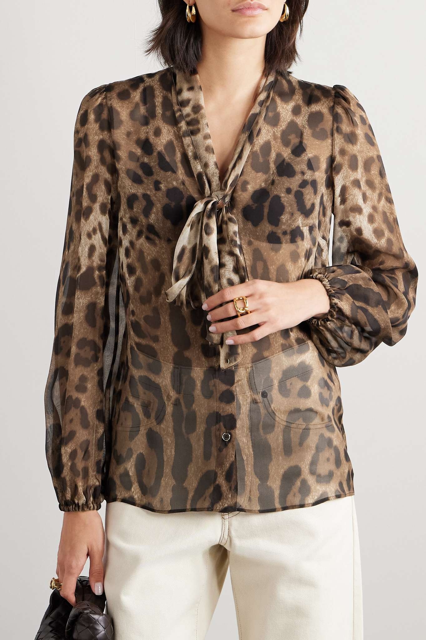 Tie-detailed leopard-print silk-chiffon shirt - 3