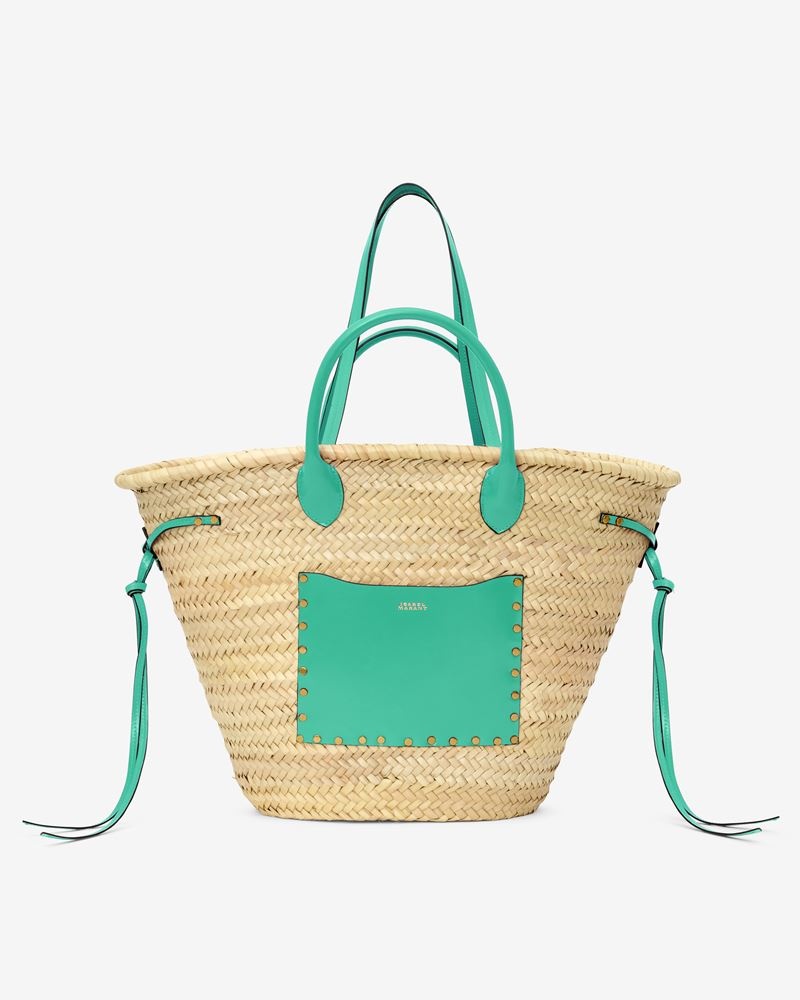CADIX RAFFIA AND LEATHER BASKET BAG - 6