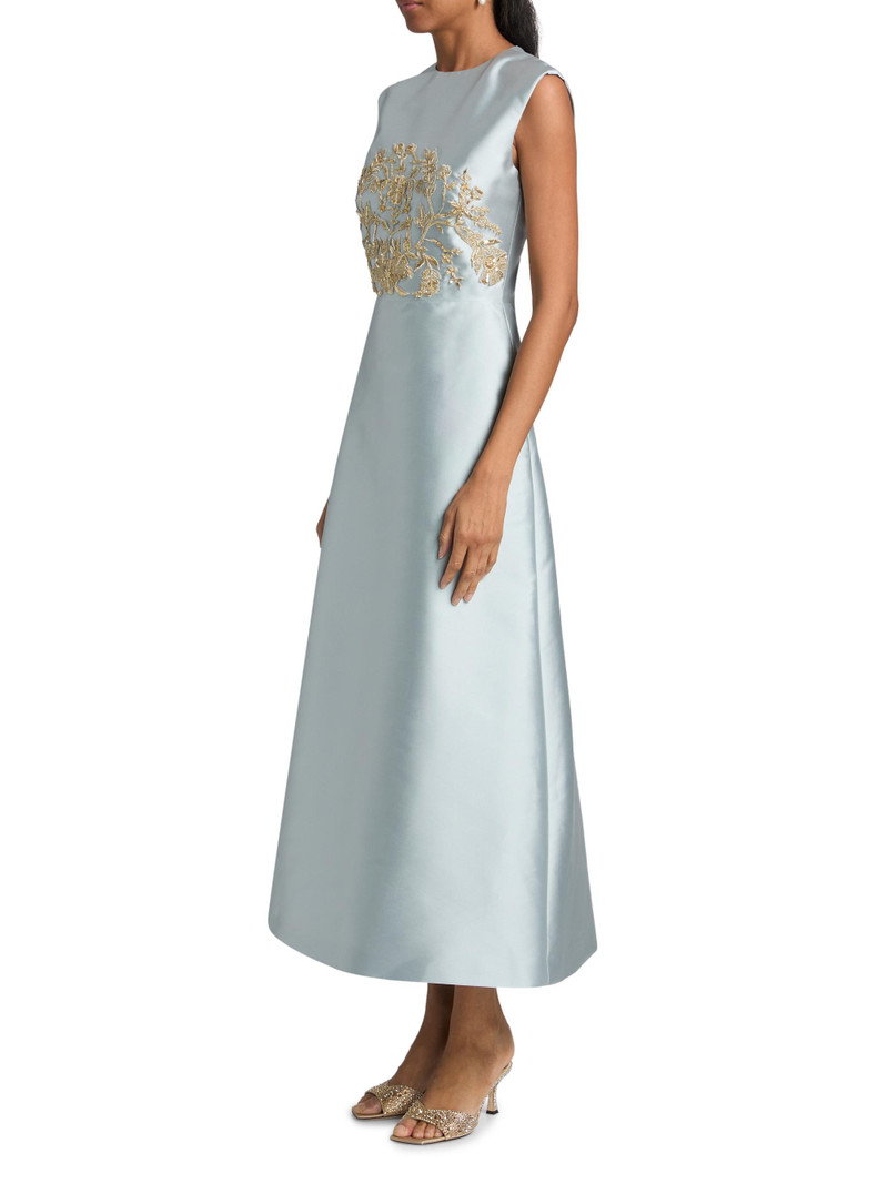 Women's Embroidered Piqué Cocktail Dress - Powder Blue Gold 4