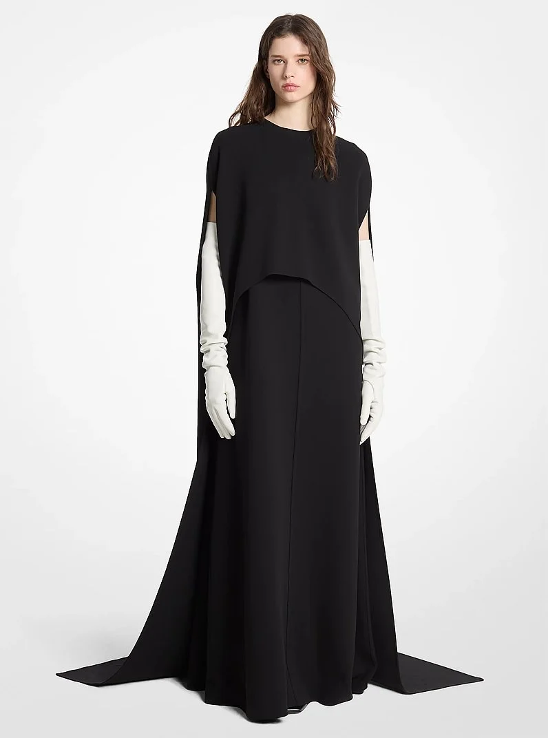 Double Faced Stretch Wool Cape Gown - 1