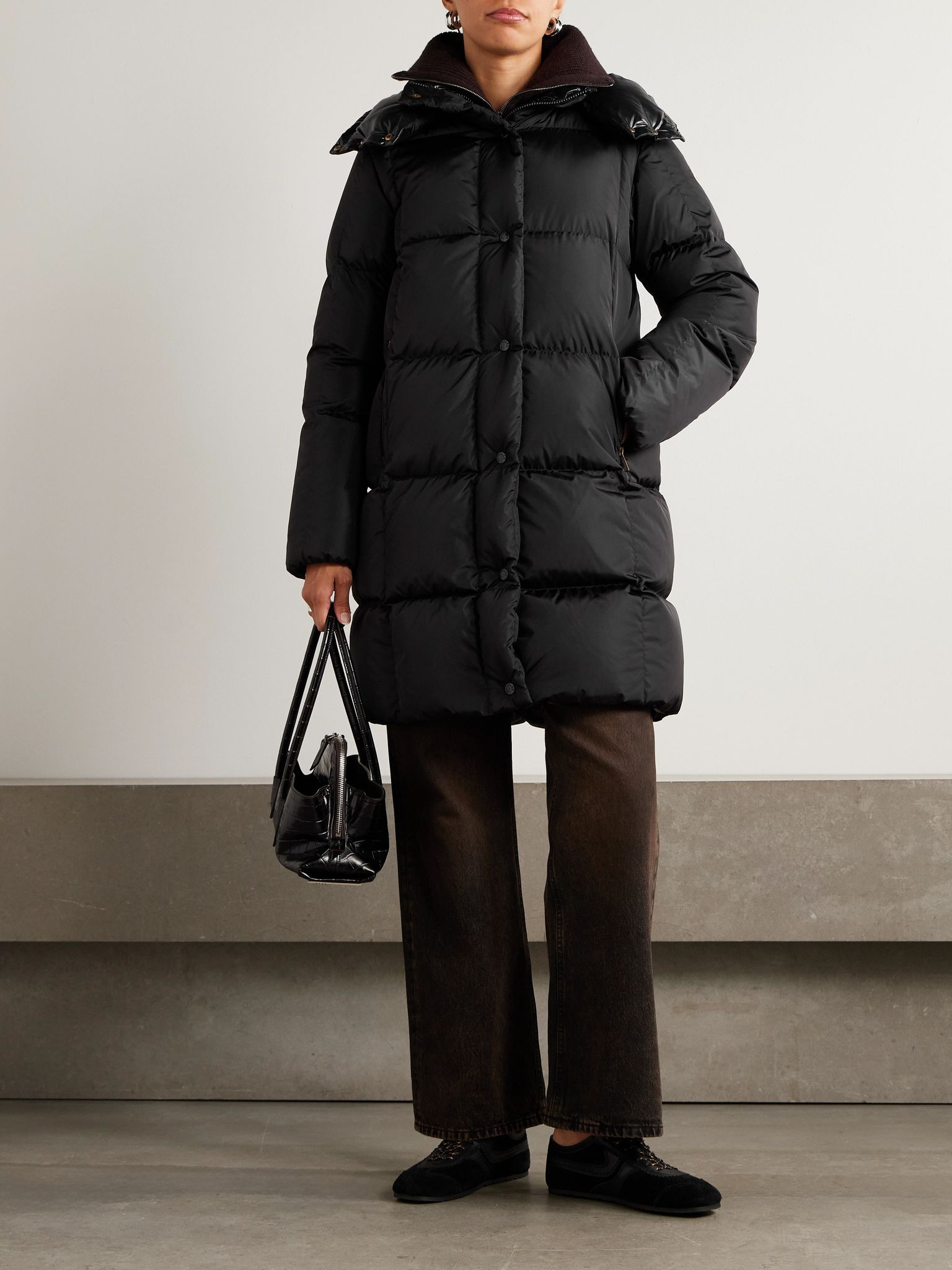 Appliquéd hooded shell down coat Black - 2