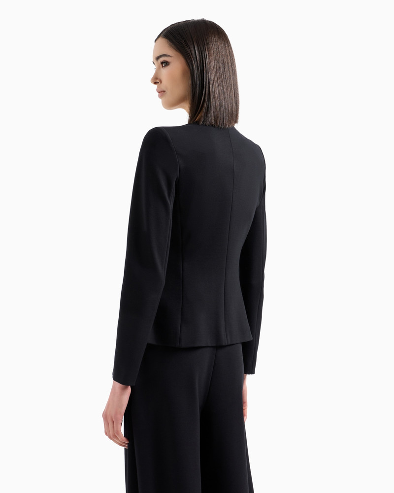 V-neck jacket in stretch Milano-stitch fabric with a cordonnet patch 3