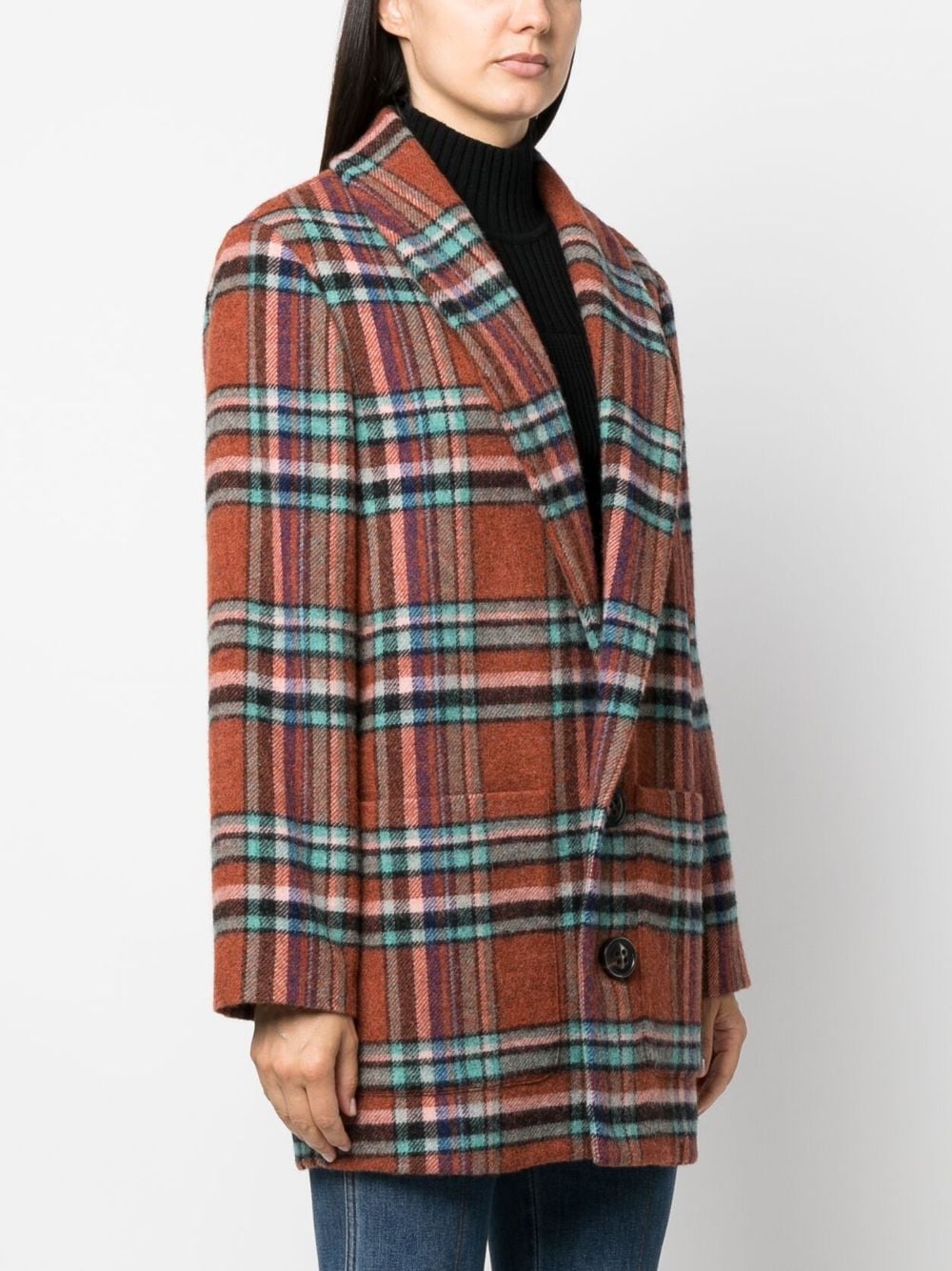 check-pattern single-breasted wool coat - 3