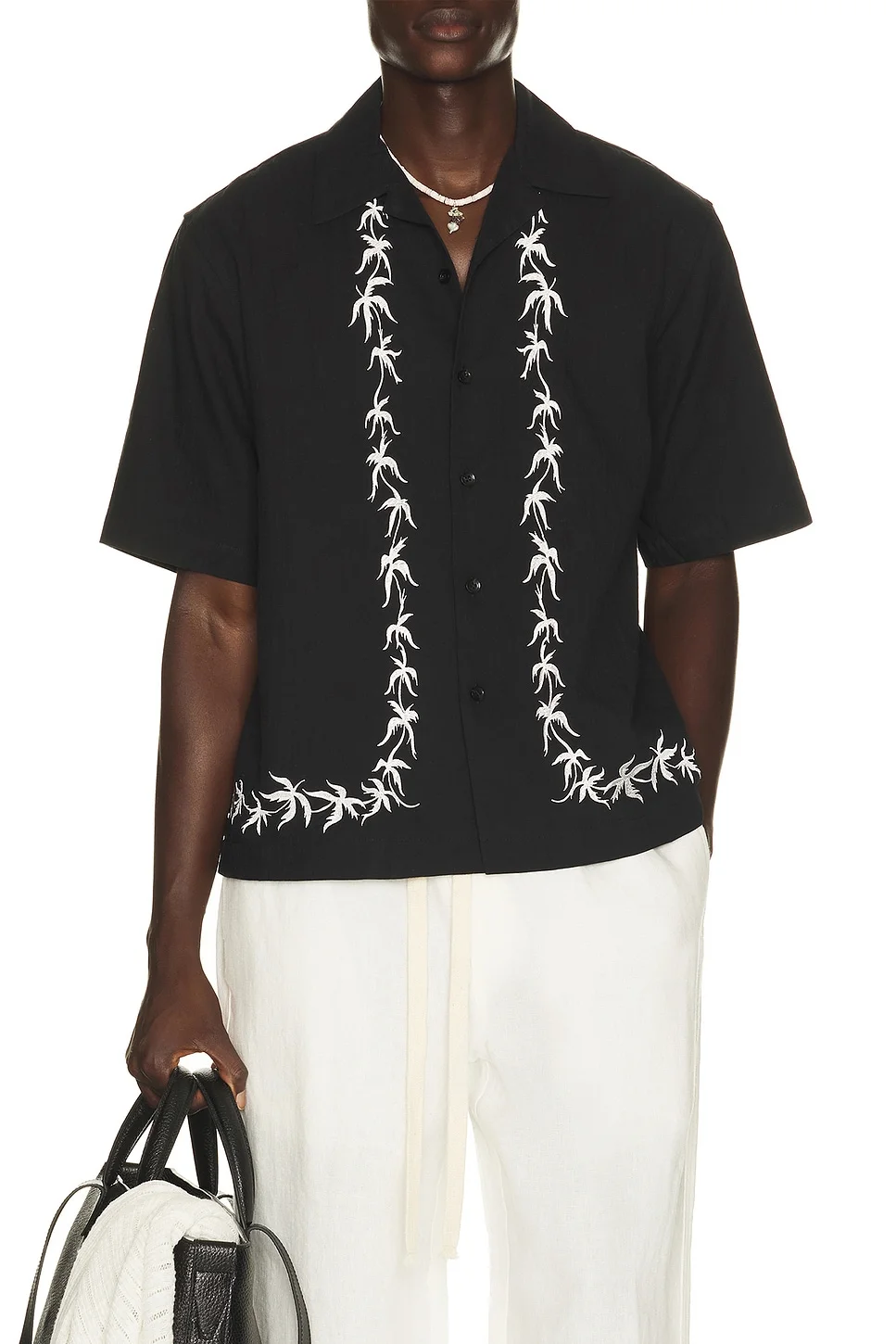 Palm Embroidery Bowling Shirt - 1