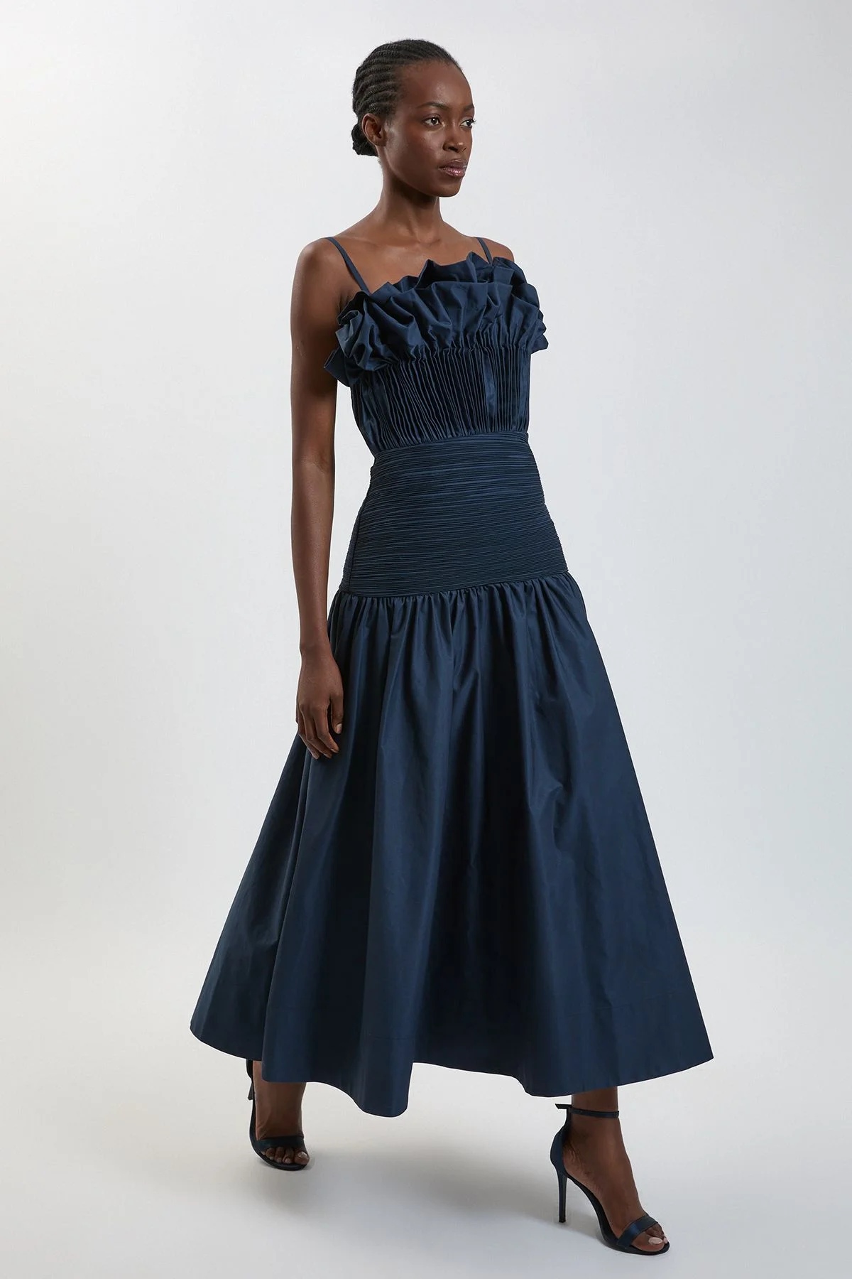 Taffeta Ruffle Detail Midi Dress - 1