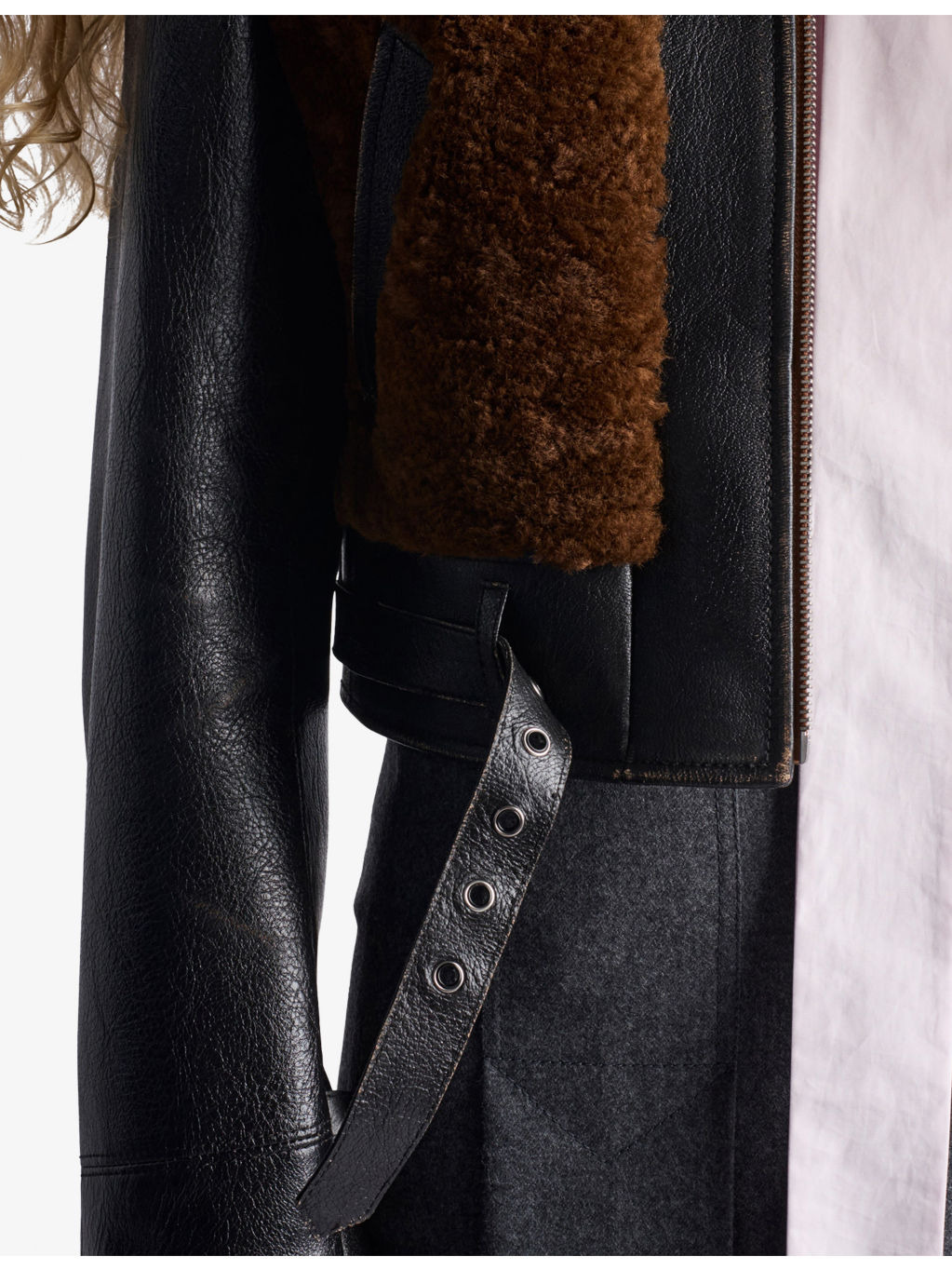 Panelled Leather and Shearling Jacket - 6