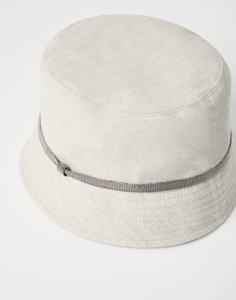 Brunello Cucinelli Linen sparkling canvas bucket hat with shiny band outlook