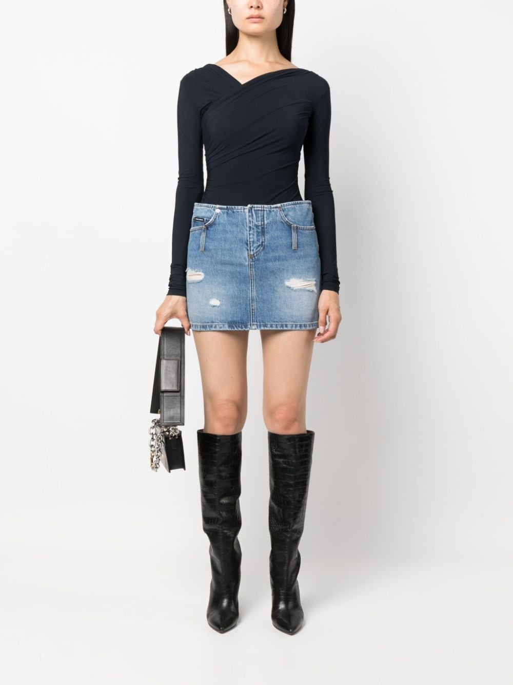 distressed-effect denim miniskirt - 2