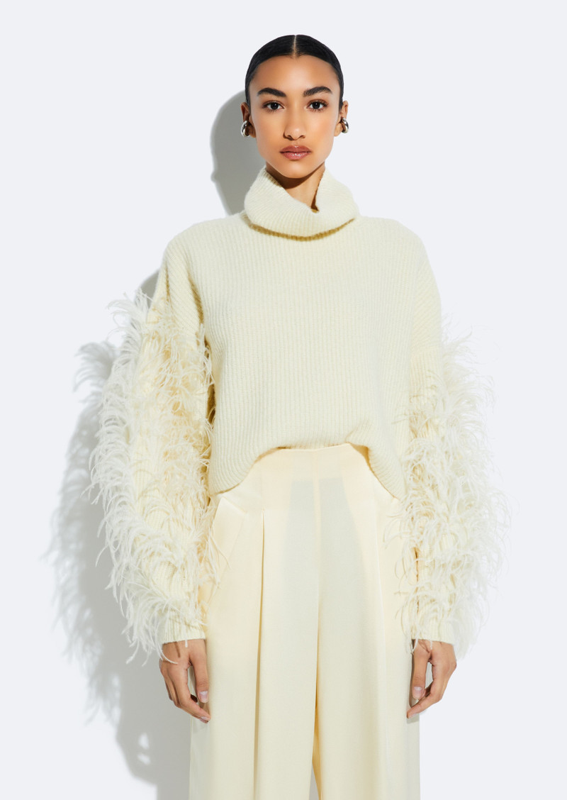 LAPOINTE Cashmere Turtleneck Sweater With Feathers outlook