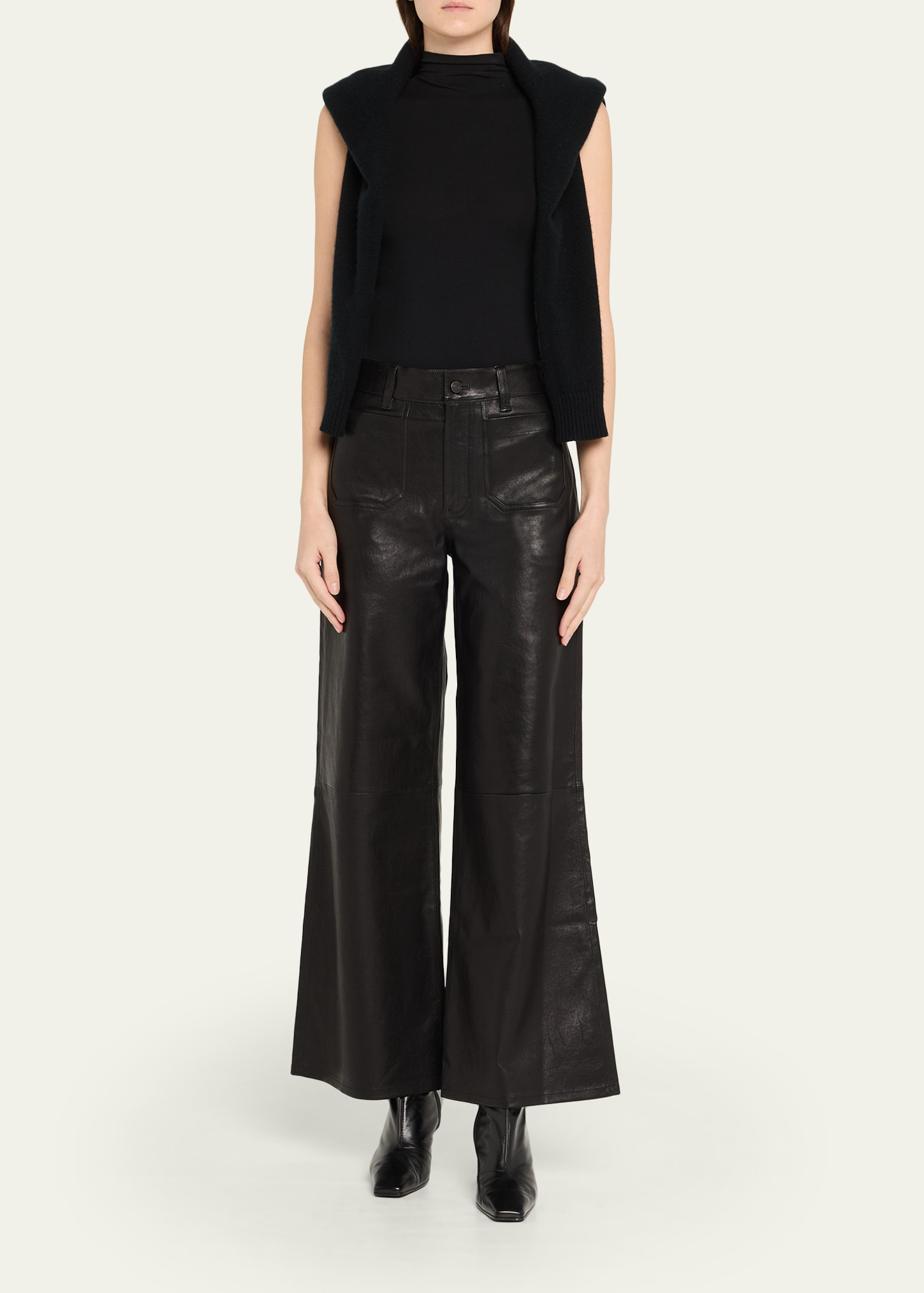 Le Slim Palazzo Modernist Pocket Leather Jeans - 2