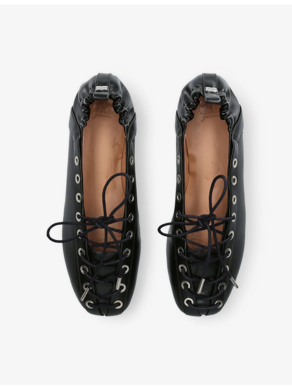 Eyelets Lace-Up Vegan Leather Ballerina Flats - 2