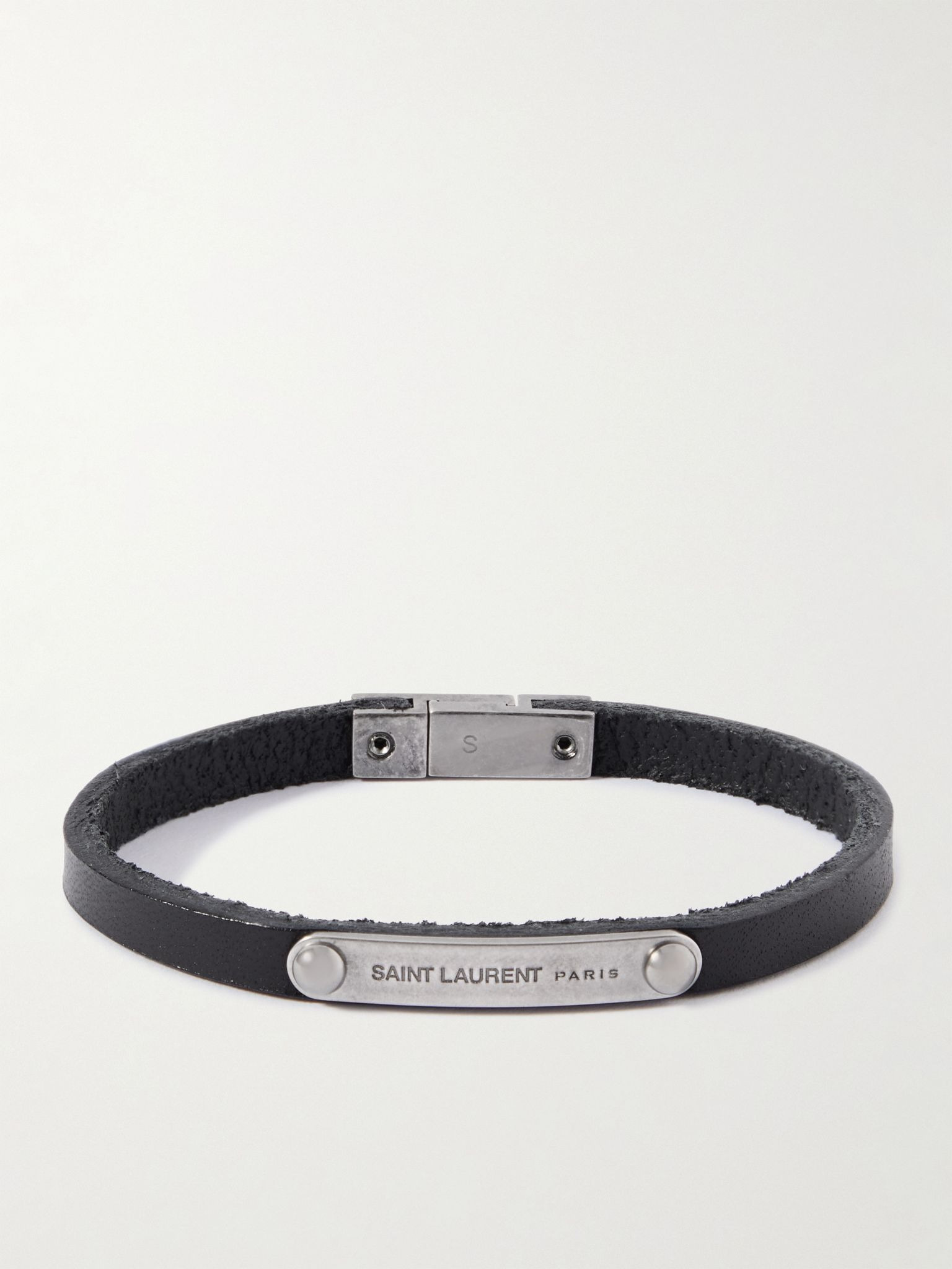 Leather and Palladium Bracelet Black - 1