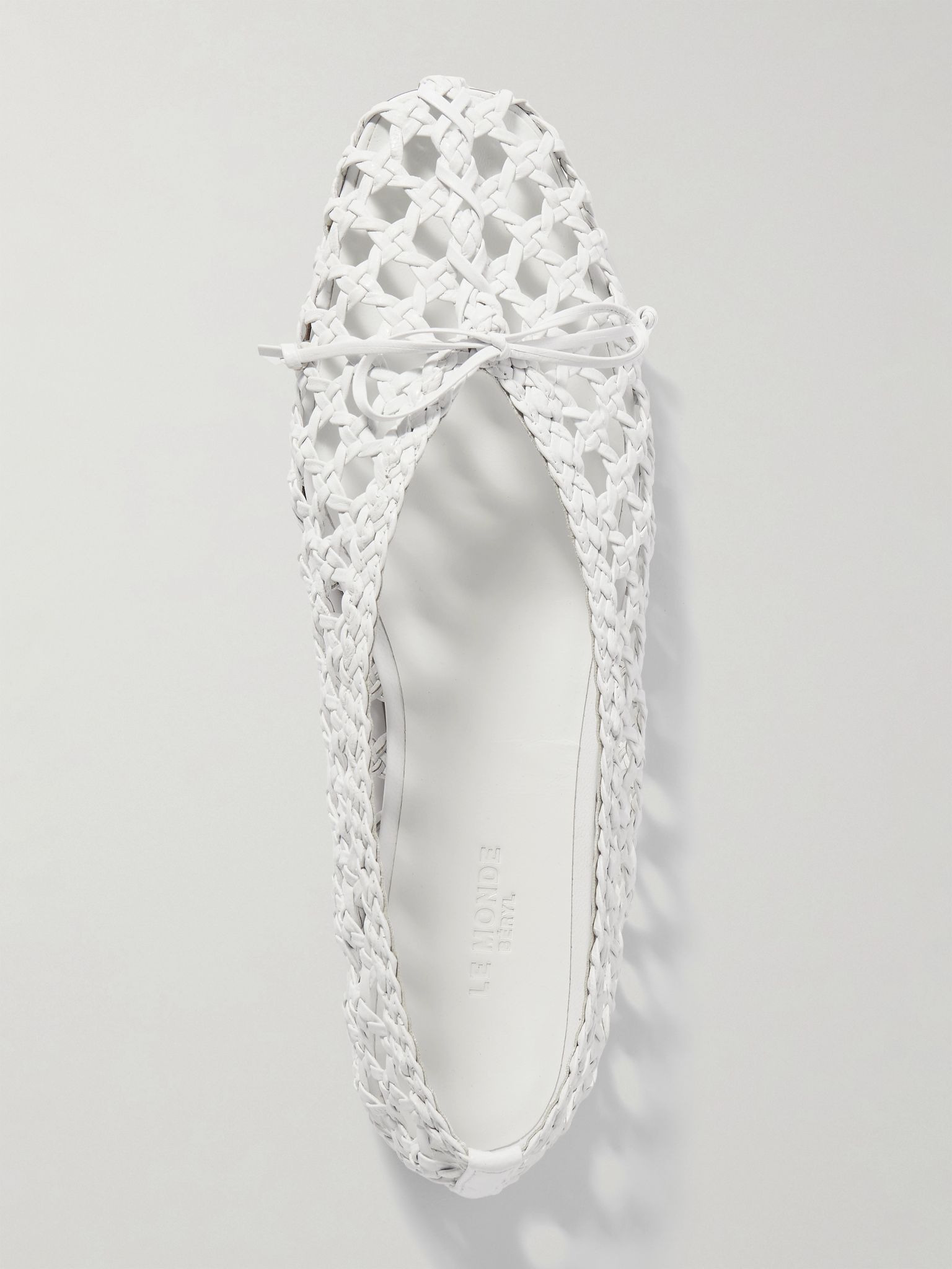 Regency bow-embellished woven leather ballet flats White - 5