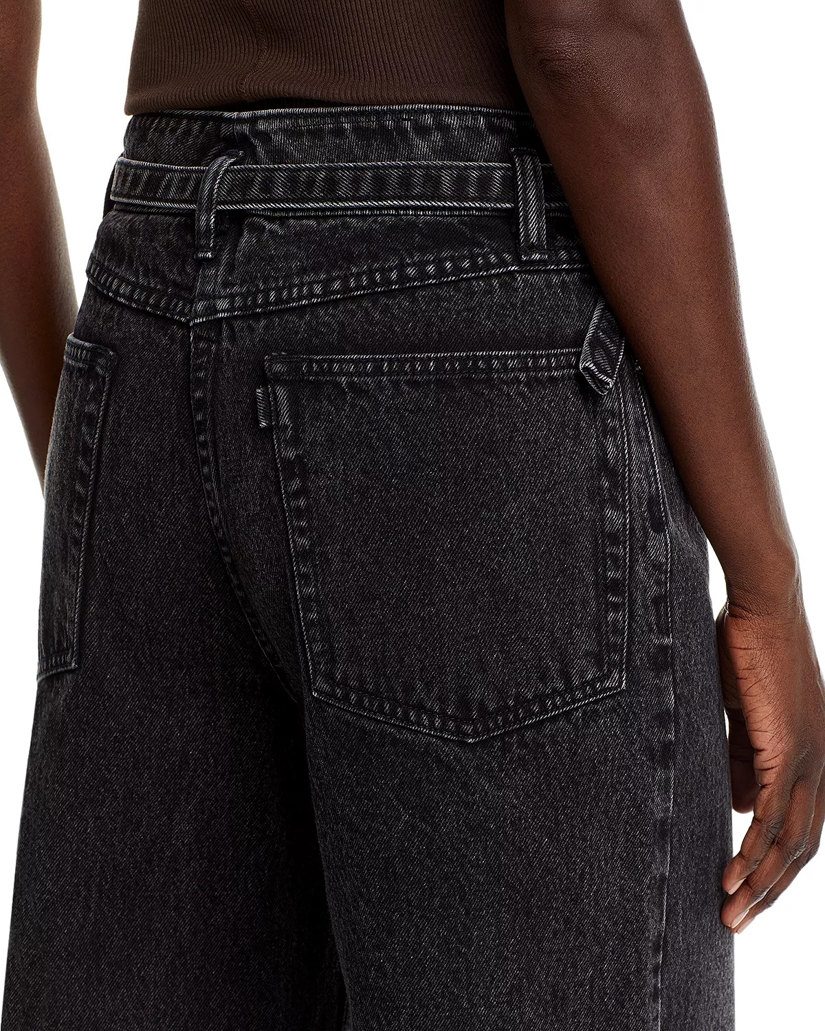 Belted Wide Leg Jeans In Washed Black - 5