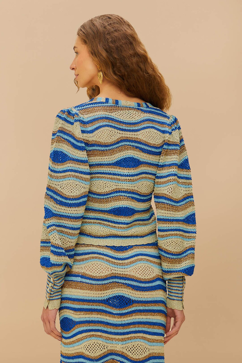 Blue Mixed Waves Knit Blouse 4