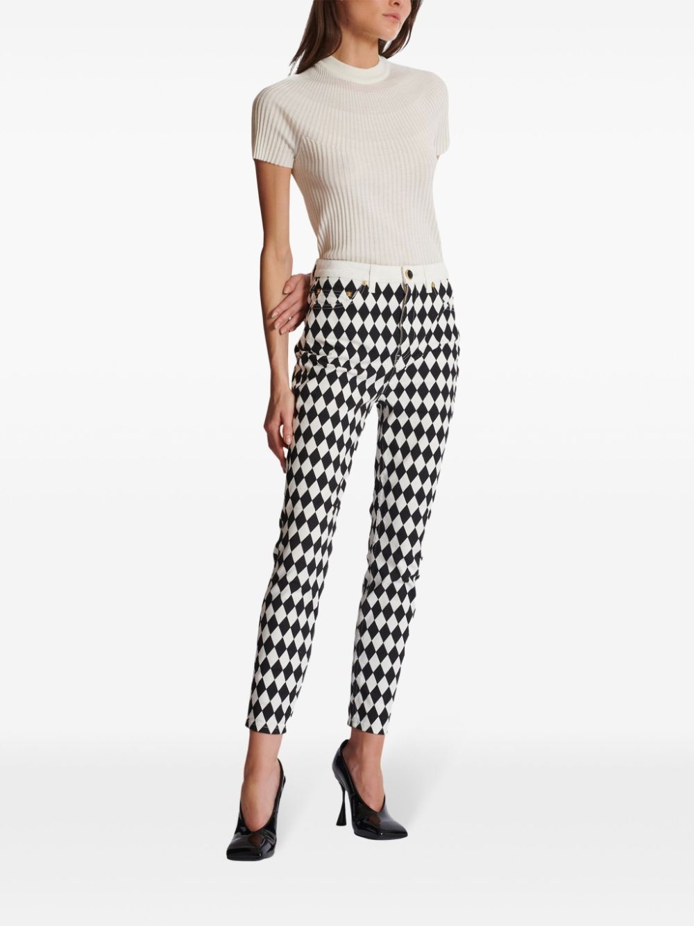 diamond-print slim-cut jeans - 3