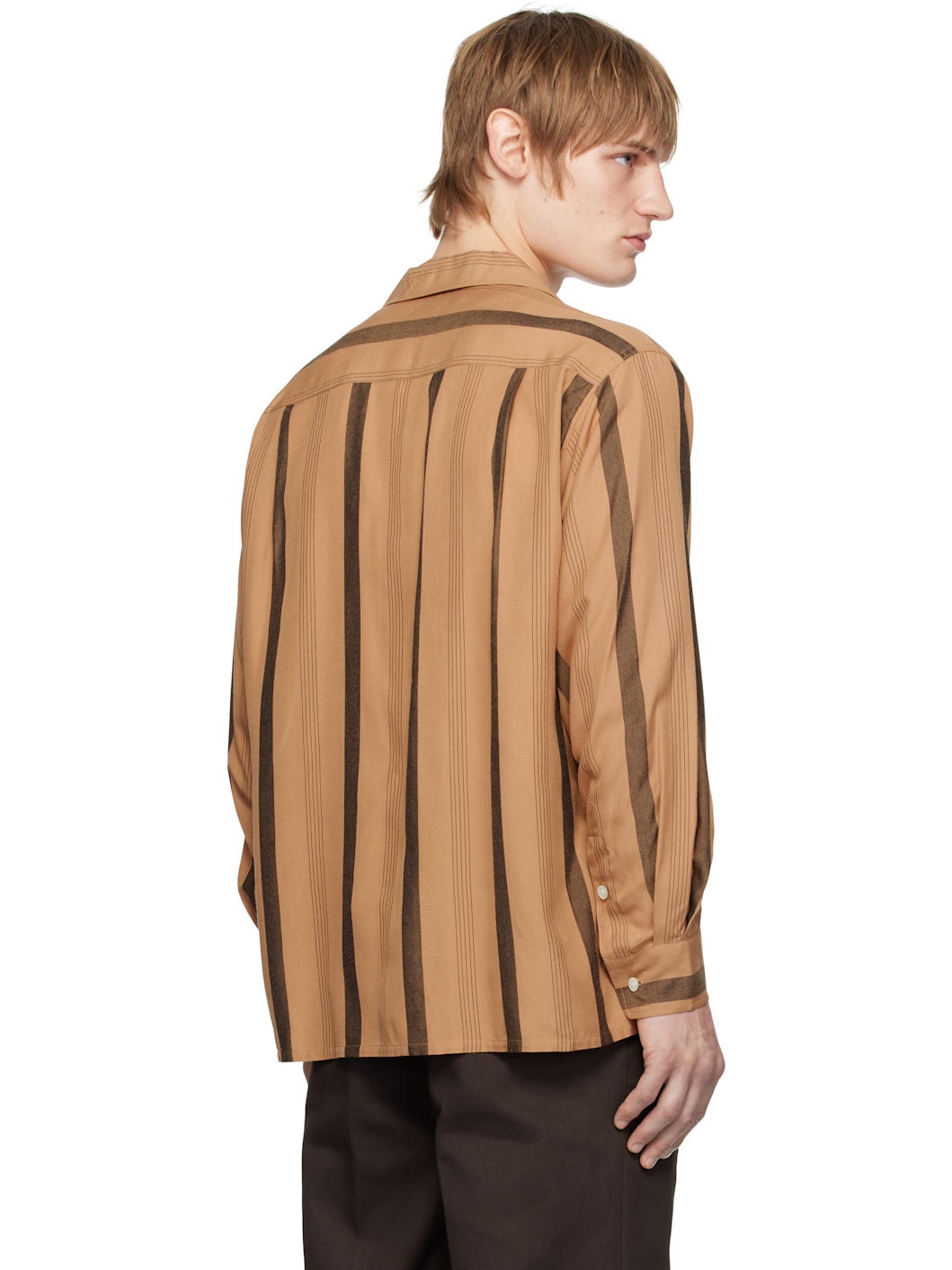 WACKO MARIA Brown Striped Open Collar Shirt | REVERSIBLE