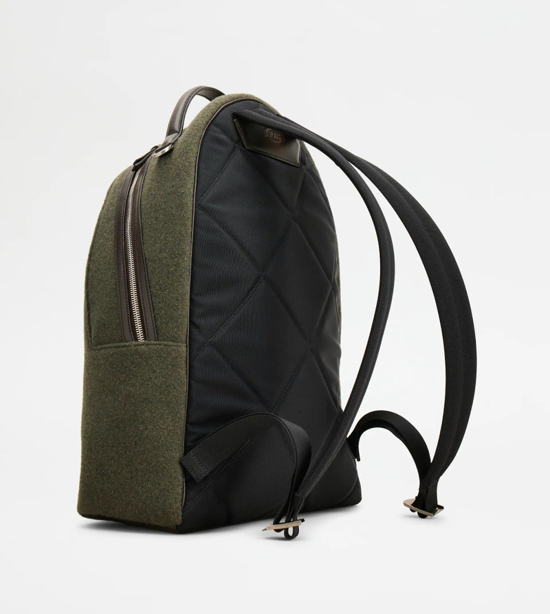 BACKPACK IN FELT AND LEATHER MEDIUM - GREEN, BROWN 3