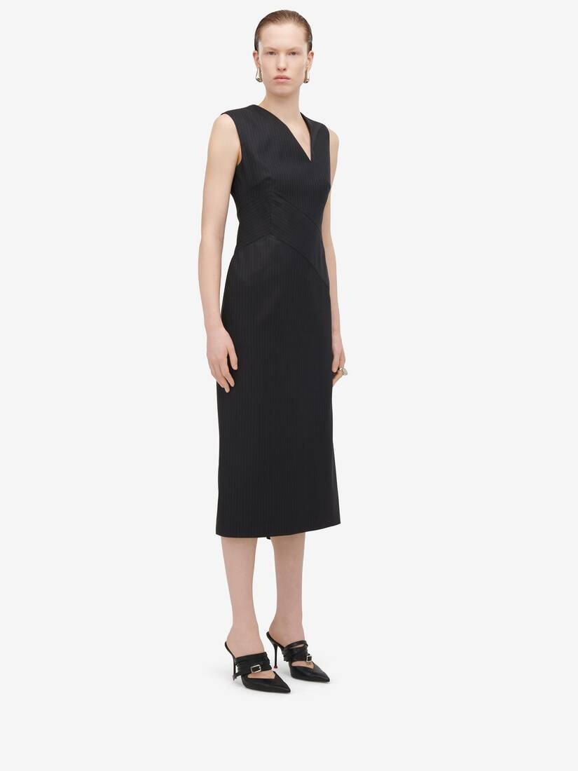 Women's Pinstripe Midi Dress in Grey - 3