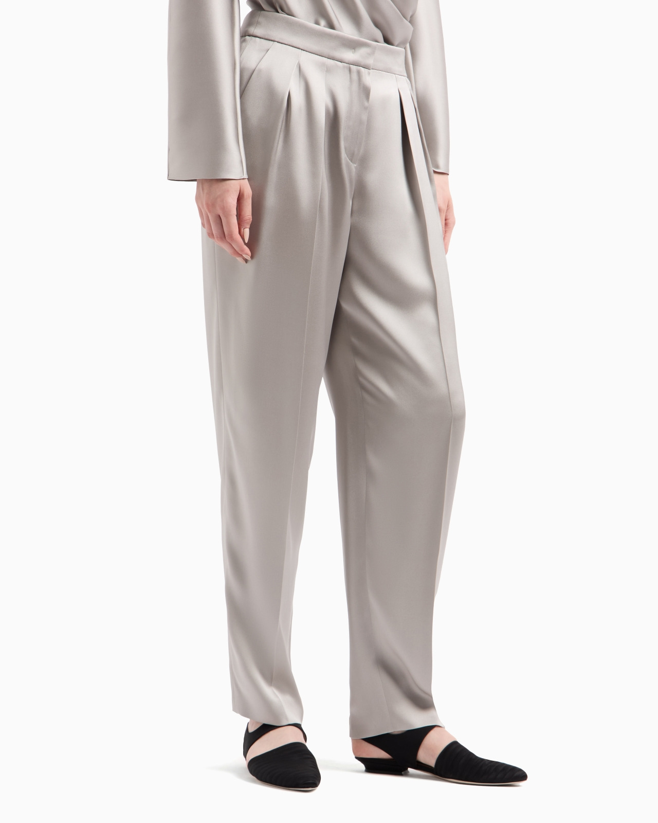 DOUBLE-SIDED SILK-SATIN TWO-PLEAT TROUSERS - 4