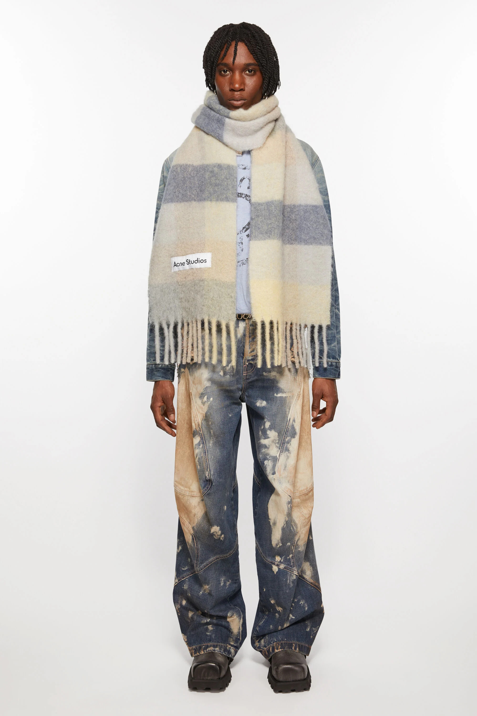 Mohair checked scarf - Vanilla/beige/lavender - 3