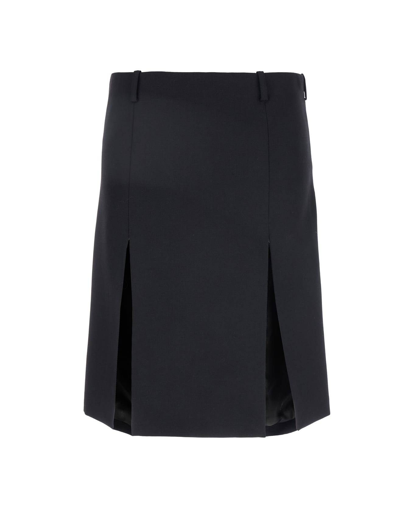 Black Skirt With Two Front Slits And Logo Plaque On The Rear In Wool Woman - 1