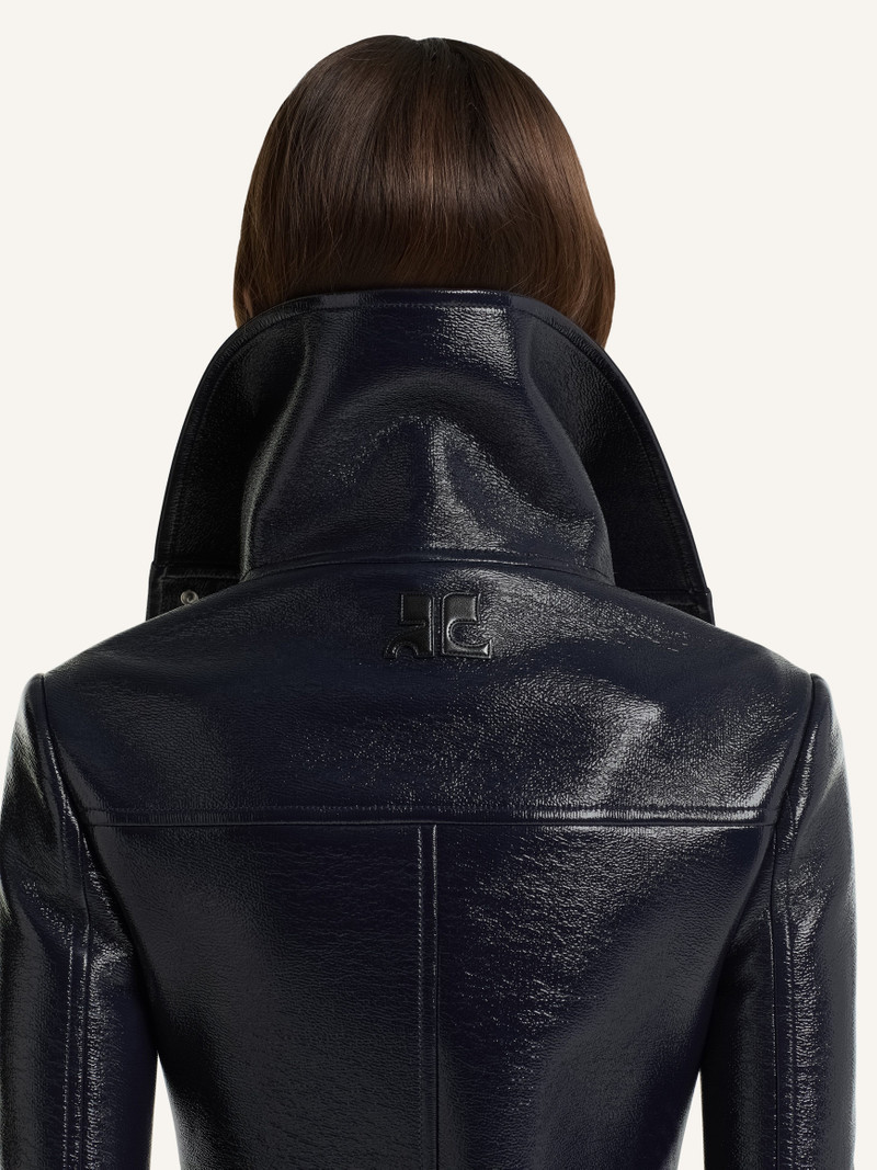 HIGH COLLAR LONG VINYL COAT 6