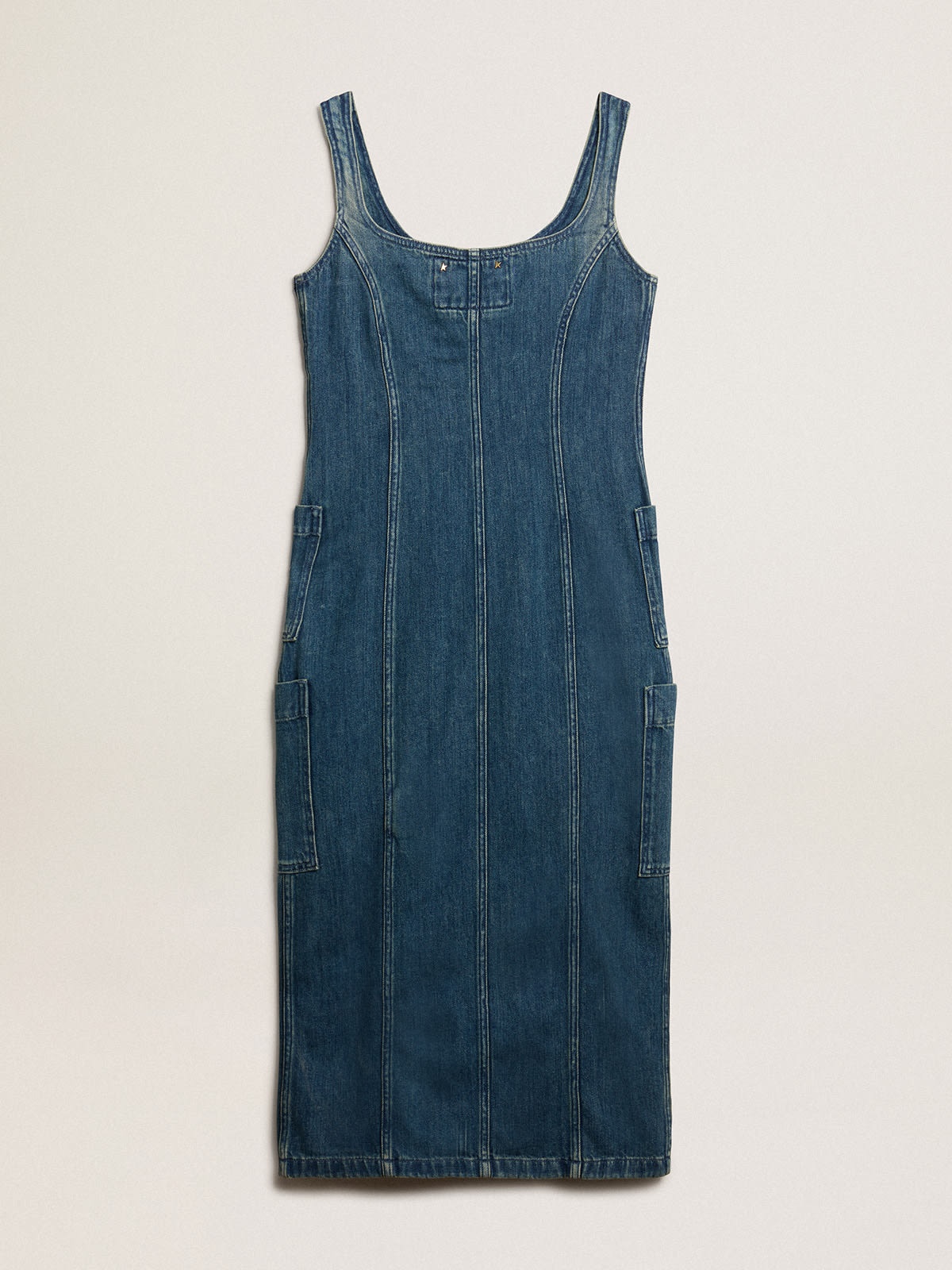Blue denim sleeveless dress with button fastening - 4