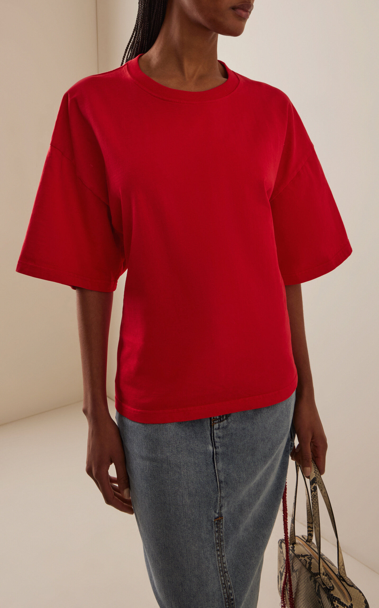 Doyle Draped Cotton T-Shirt red - 3