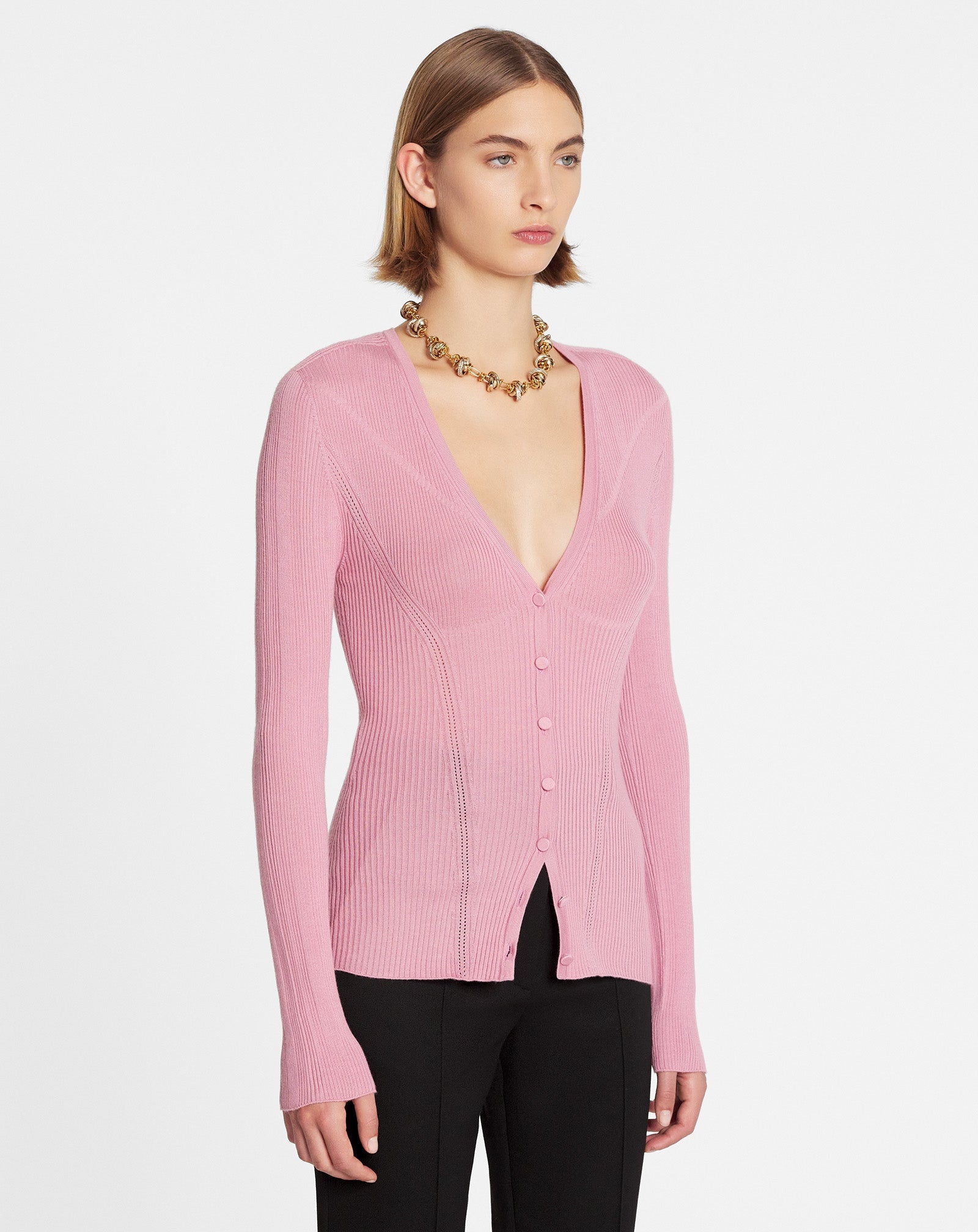 RIBBED SILK AND CASHMERE V-NECK CARDIGAN - 3