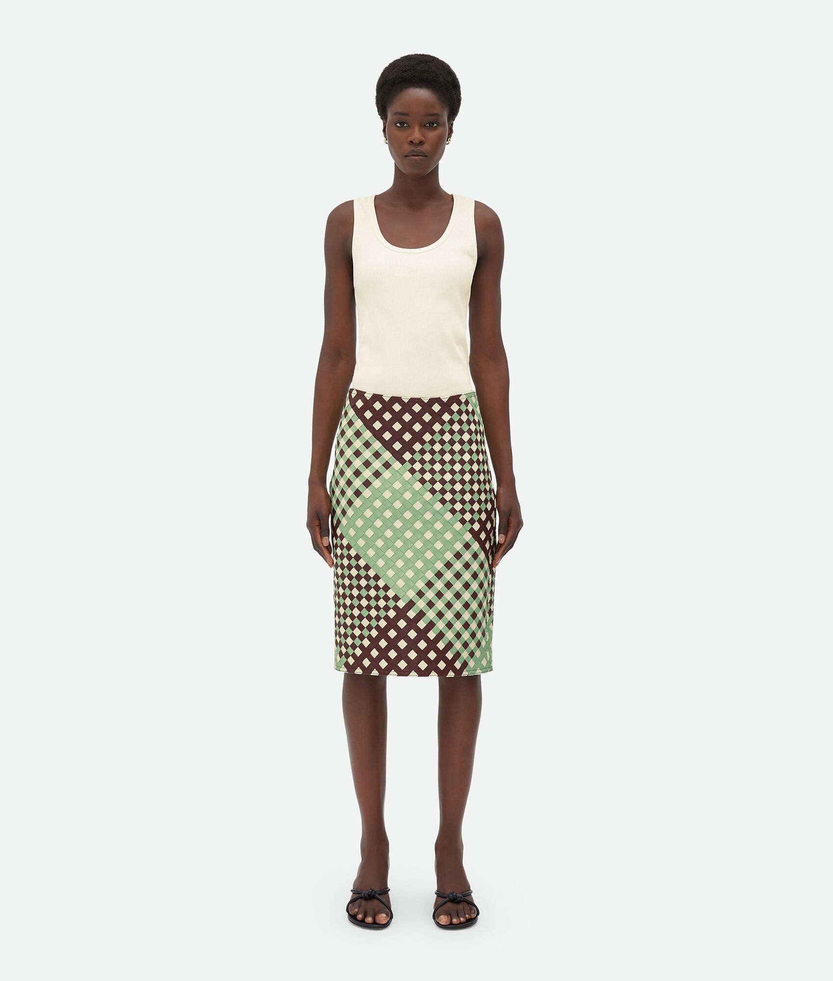 Tricolor Intrecciato Leather Skirt - 1